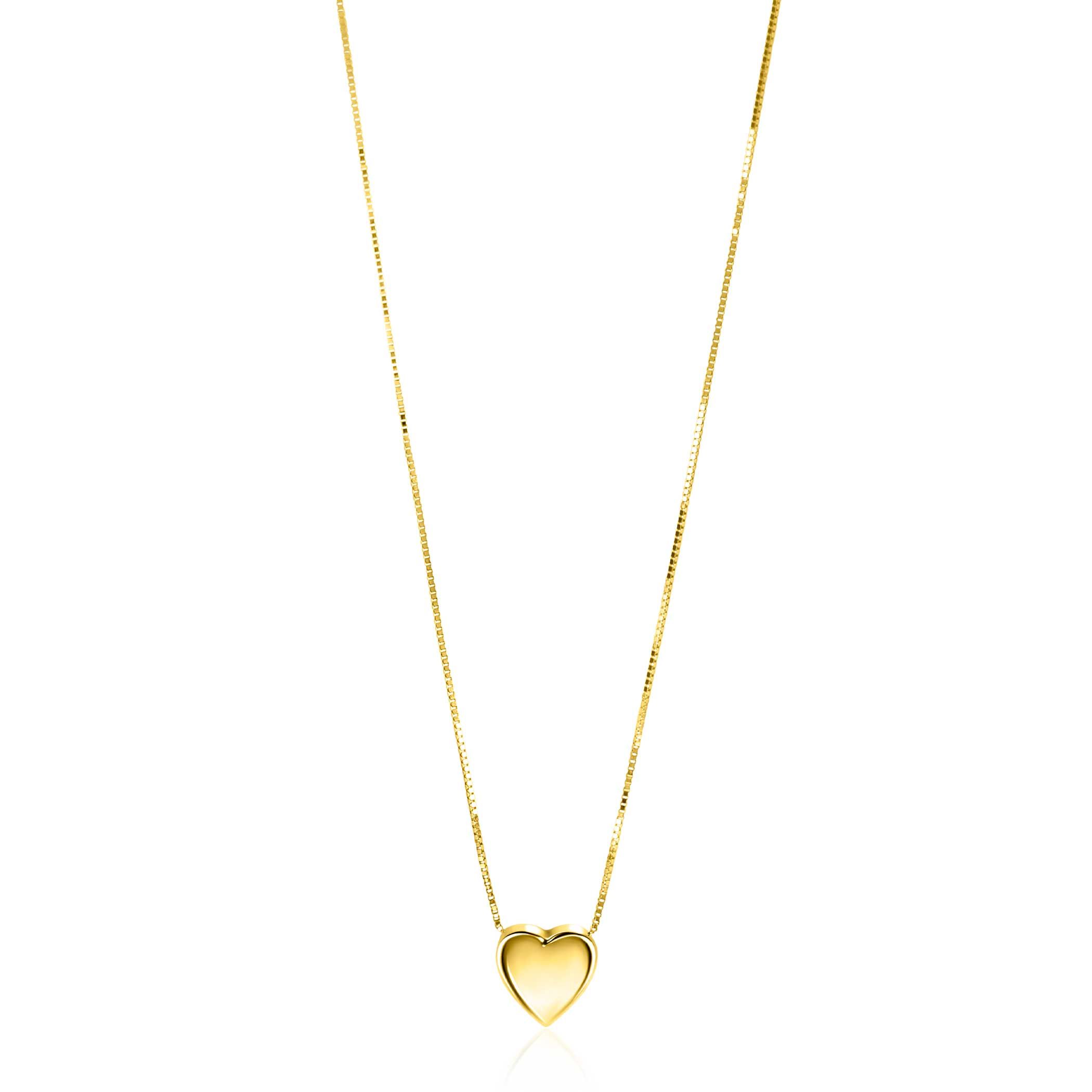 ZINZI Gold 14-karätige Goldvenezianerkette, 45 cm lang, mit einem eleganten glatten Herzanhänger von 7 mm. ZGC486