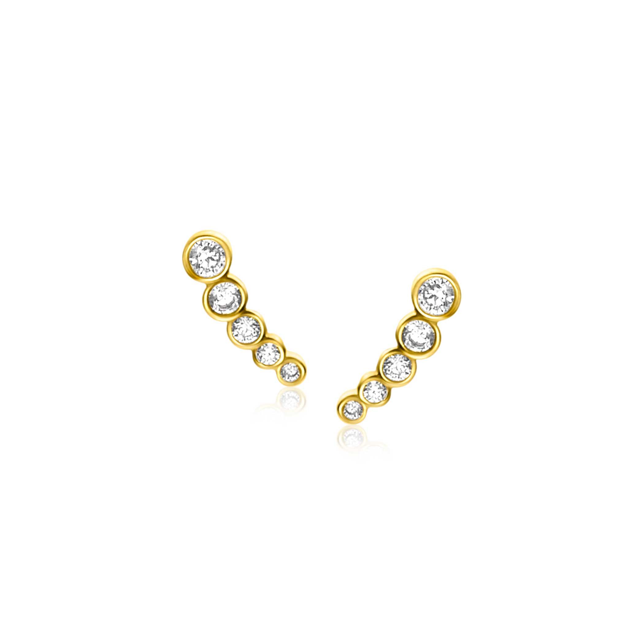 ZINZI GOLD oorknopje aflopend zirc. boogje