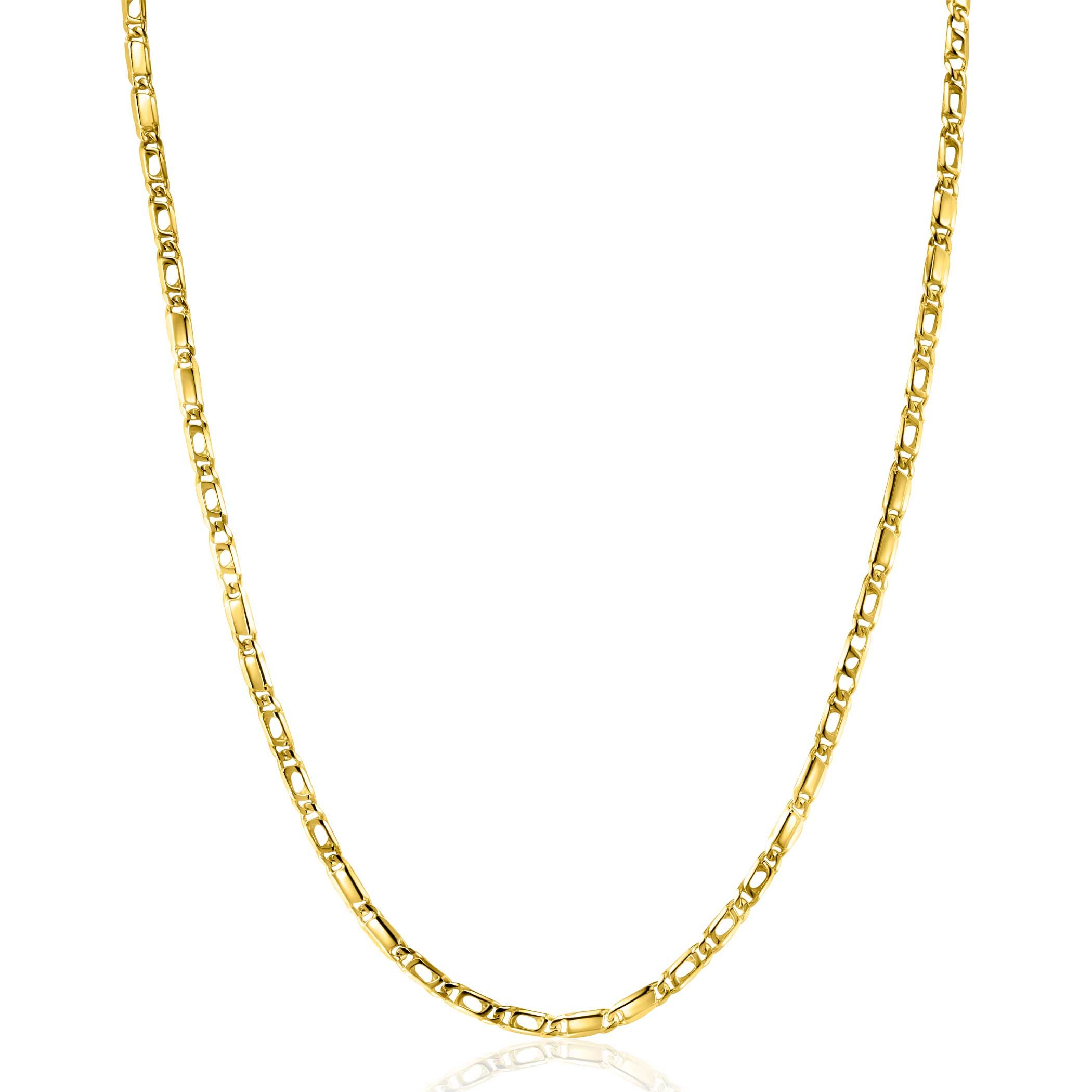 ZINZI Gold 14 Karat massiv goldene Kette mit Falkenauge-Gliedern und glänzenden Plättchen, 2,6mm breit, 41-43cm ZGC499
