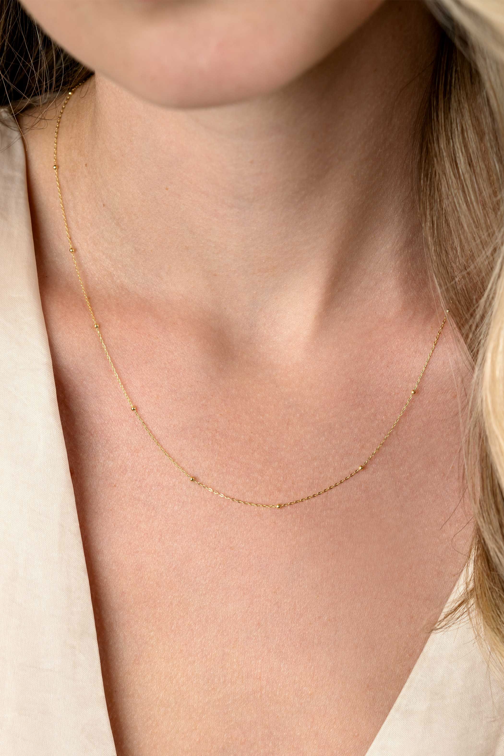 ZINZI Gold 14 Karat goldene Gliederkette mit Kugeln, 1,5mm breit, Länge 42-45cm ZGC502
