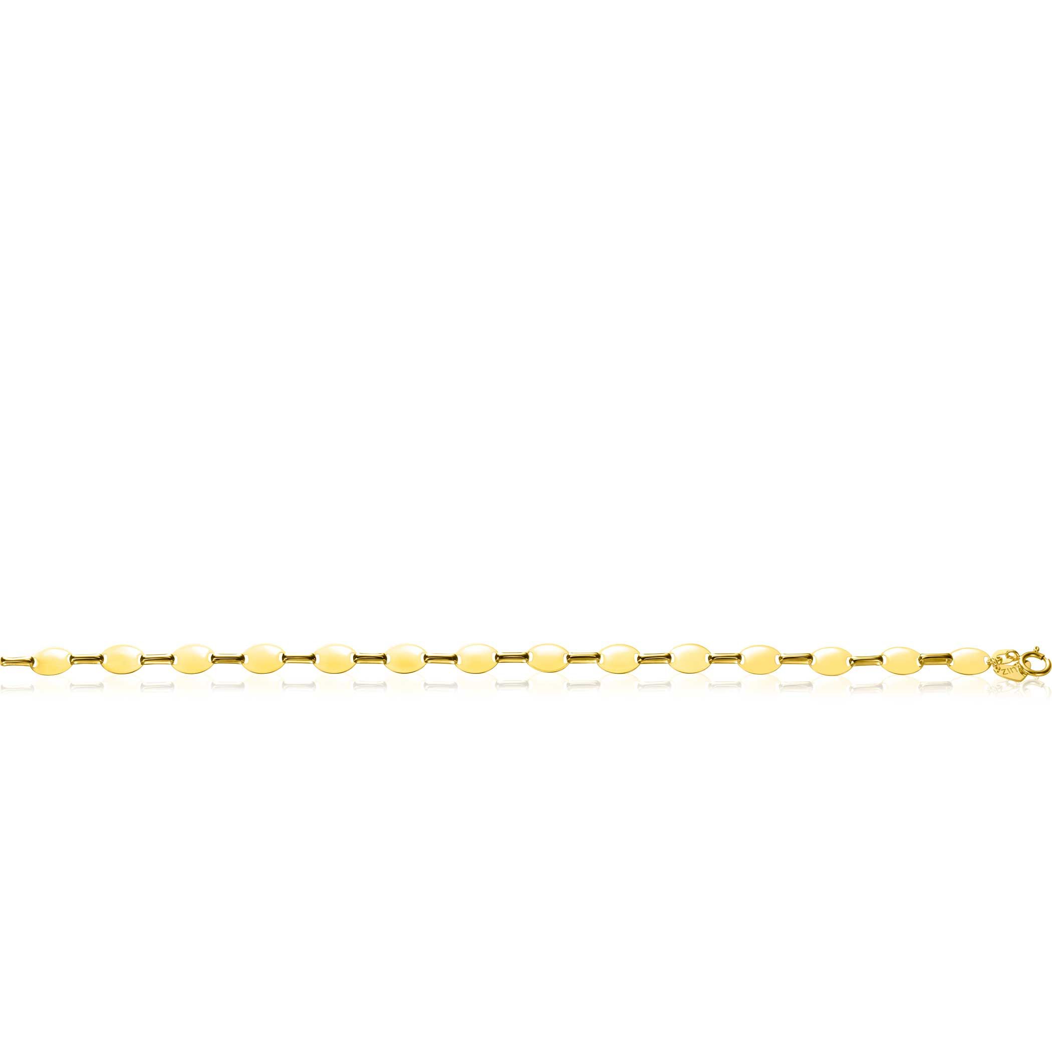 ZINZI Gold 14 Karat massives goldenes Gliederarmband mit glatten ovalen Plättchen, 6 mm breit, 19 cm ZGA496