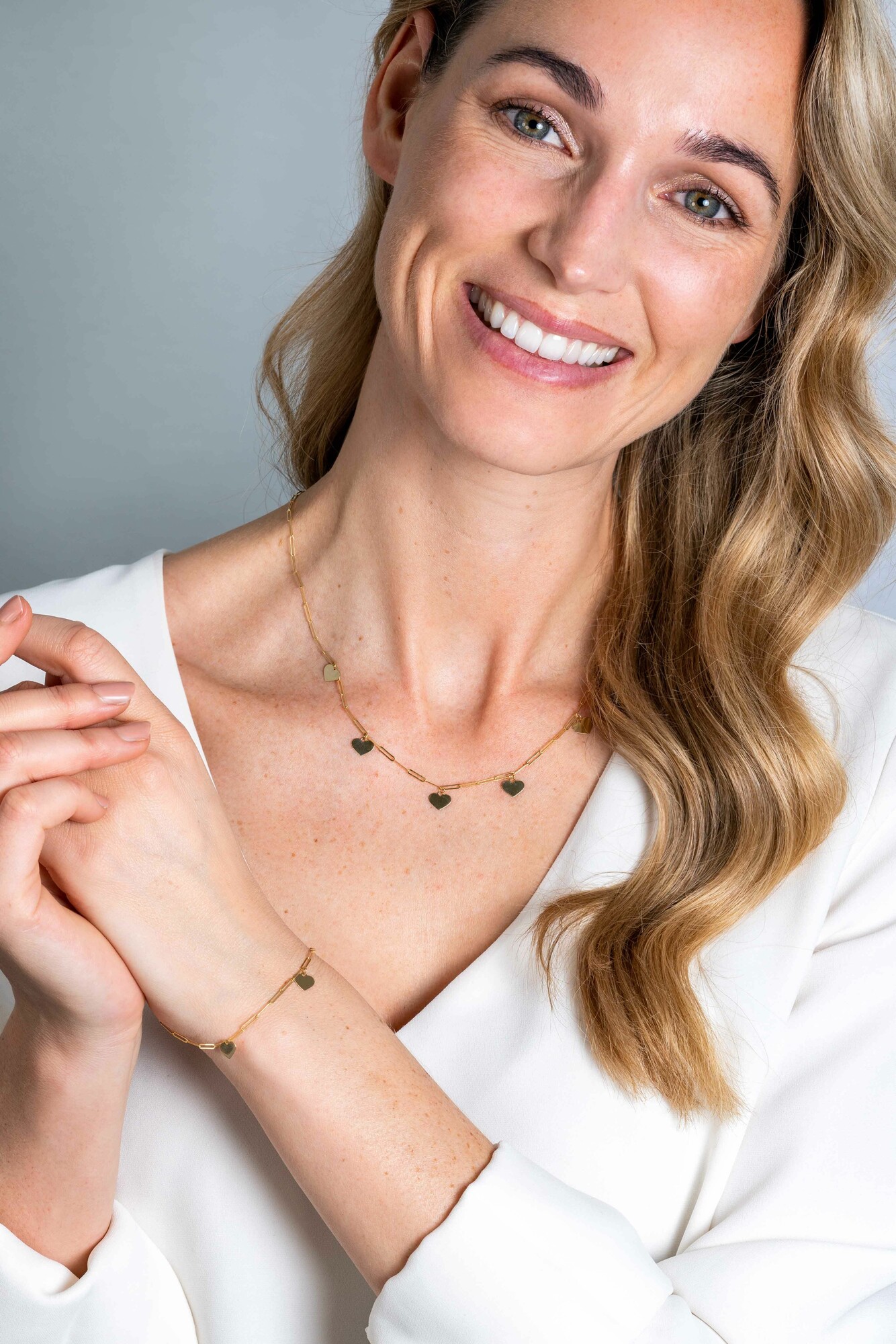 ZINZI GOLD armband paperclip met hart hangertjes