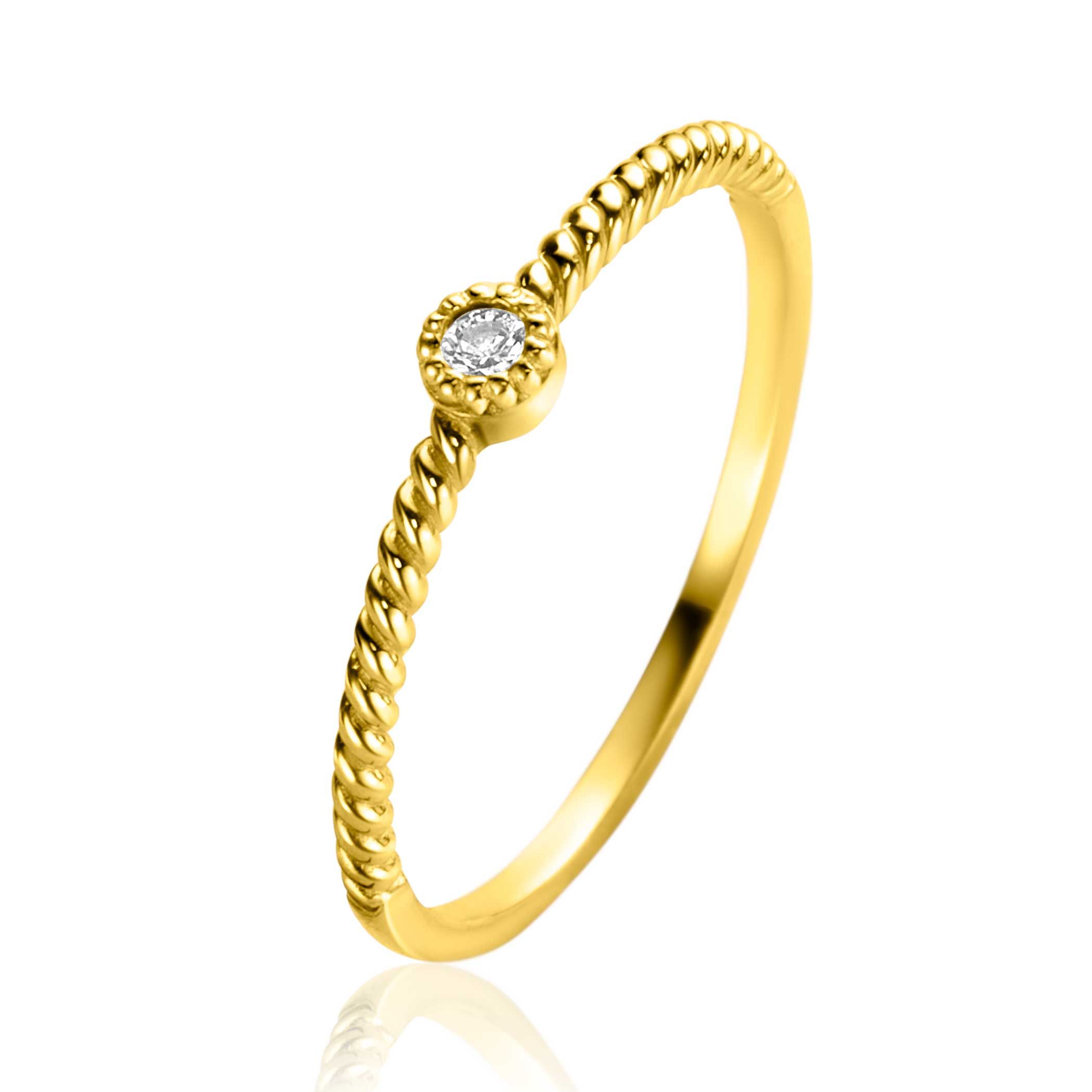 ZINZI GOLD ring gedraaide scheen en zirc.mt.54