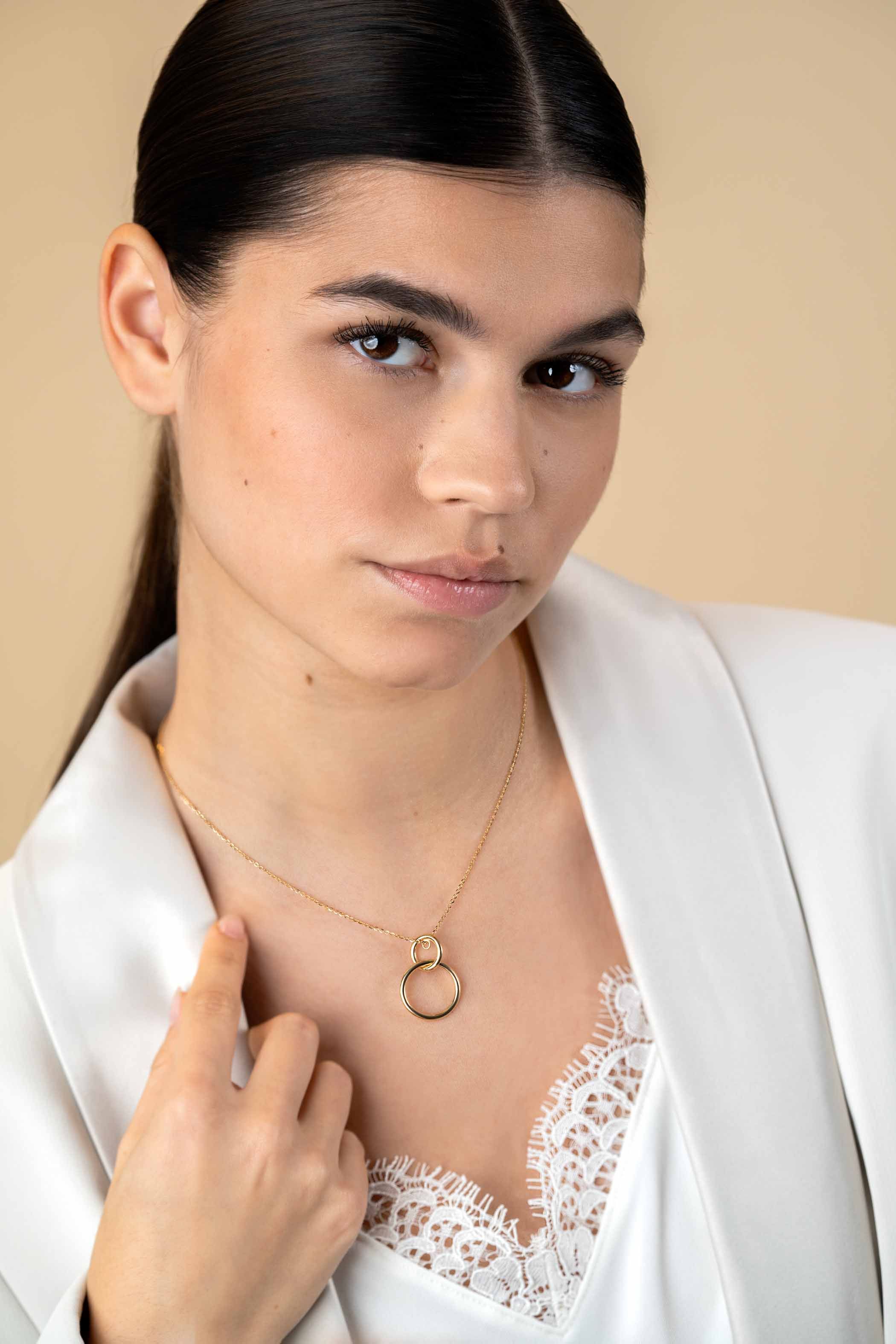 ZINZI GOLD collier hanger 2 rondjes in elkaar 45cm