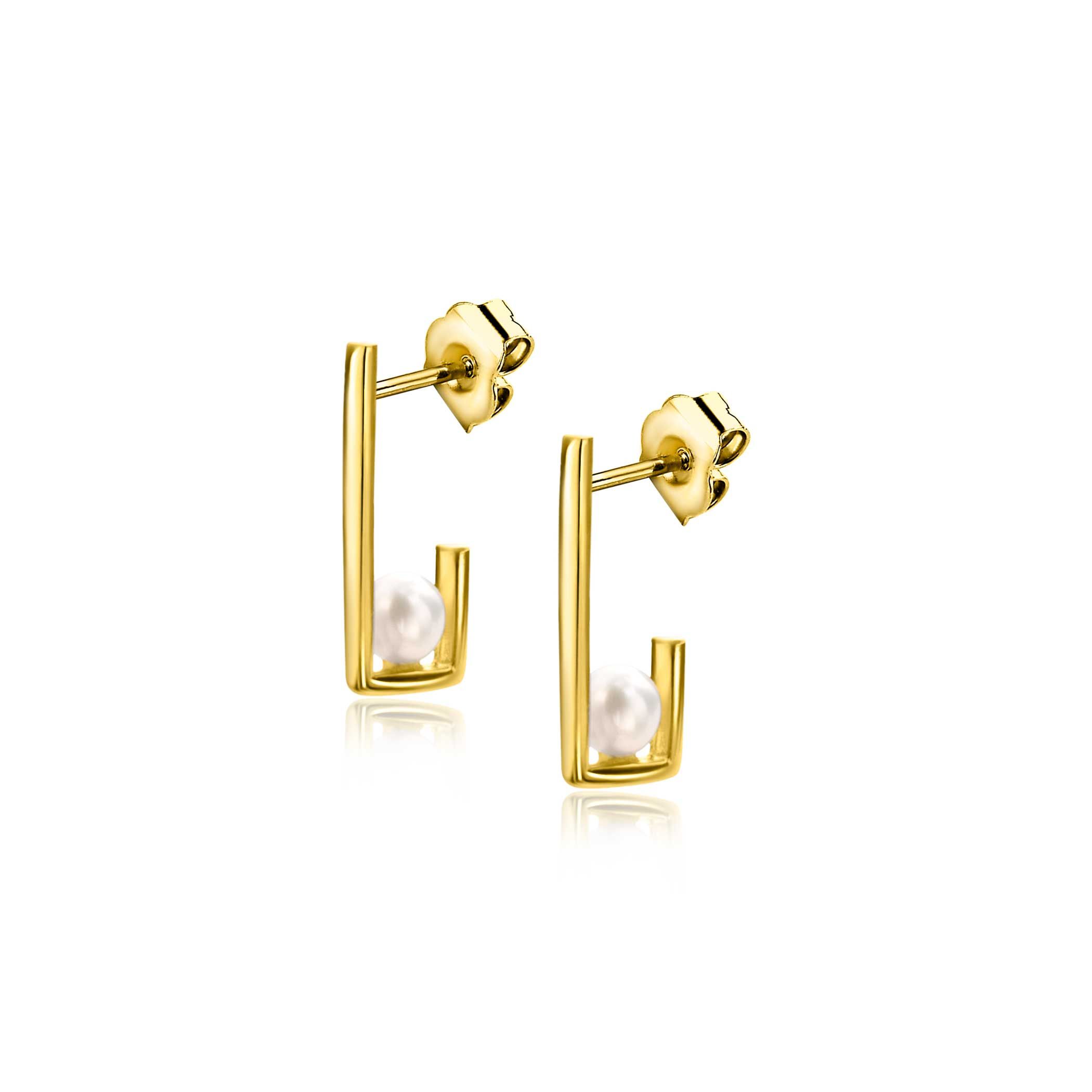 ZINZI GOLD oorknopjes strak rechthoek met parel
