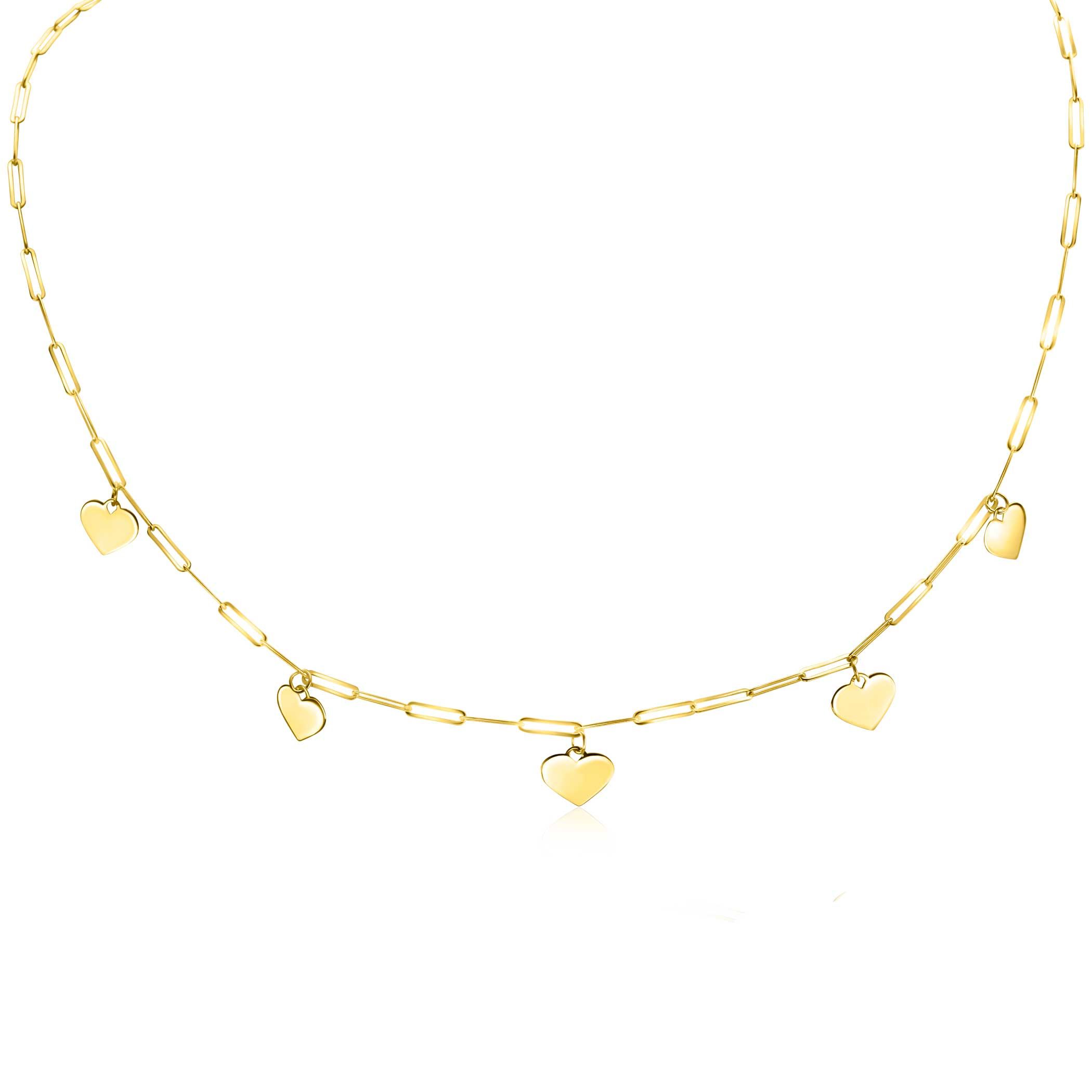 ZINZI GOLD collier paperclip met hart hangertjes