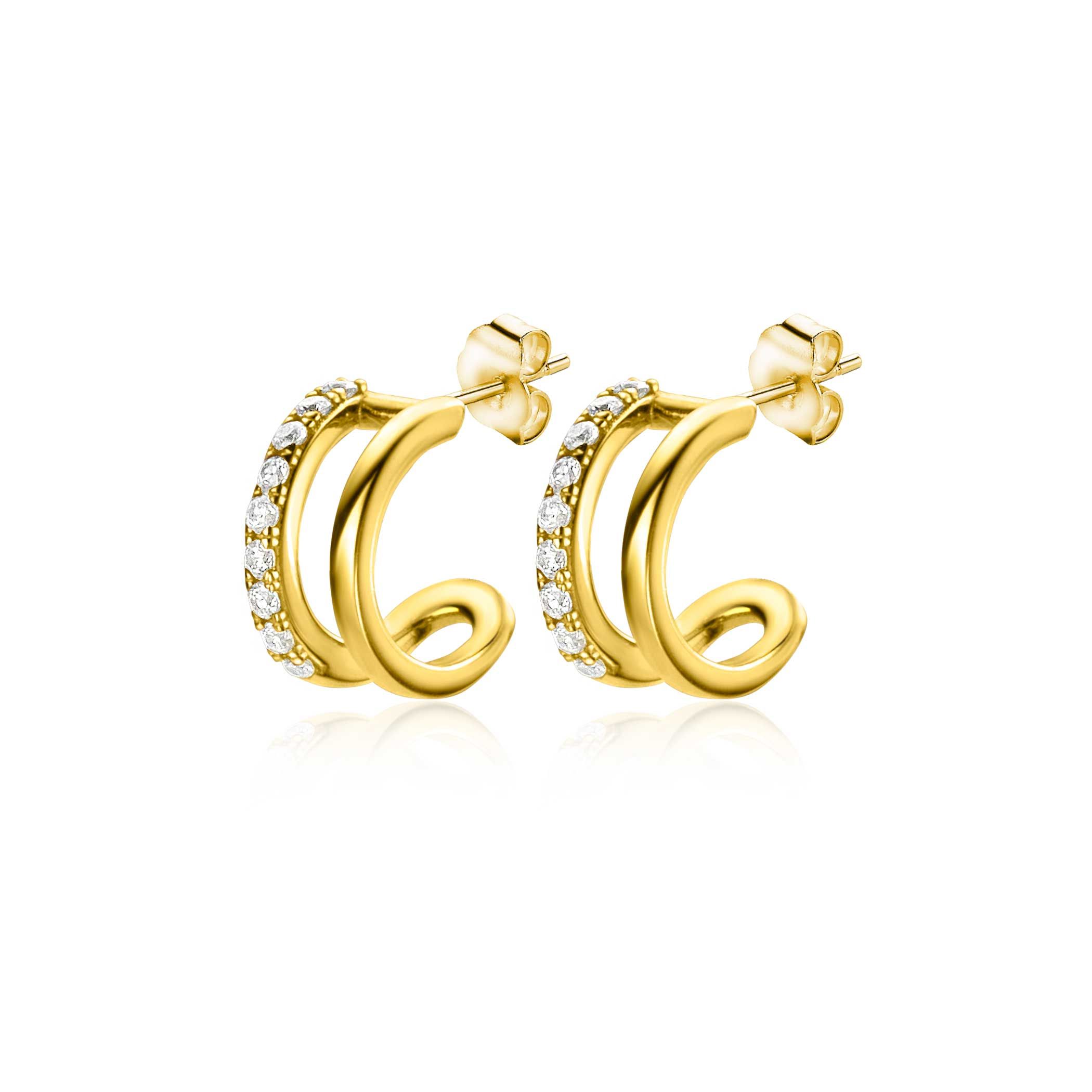 ZINZI GOLD oorstekers rond 1xglad 1xbezet met zirc