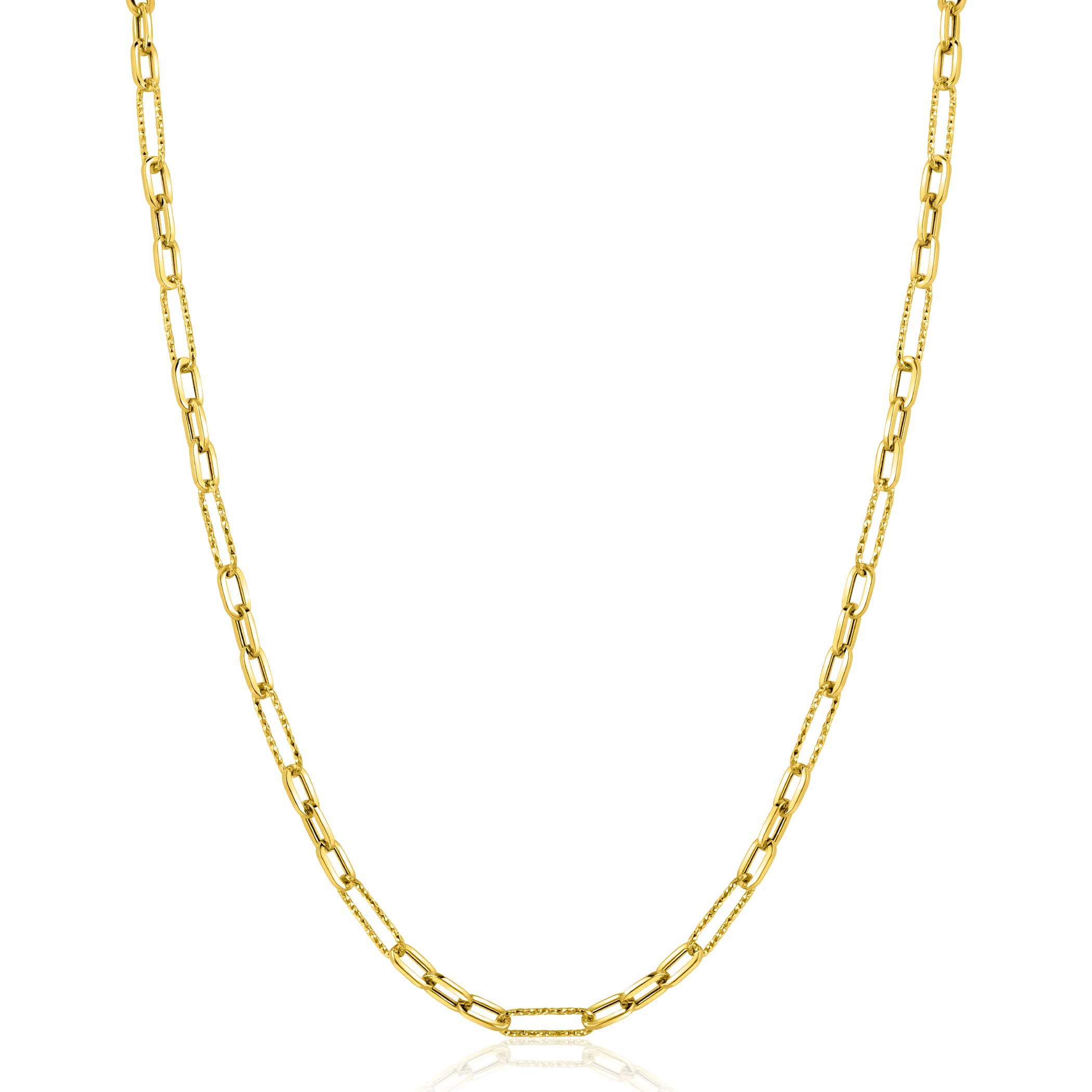 ZINZI Gold 14 Karat goldene Halskette mit bearbeiteten Paperclip-Gliedern und ovalen Gliedern 3,5mm breit 45cm ZGC494
