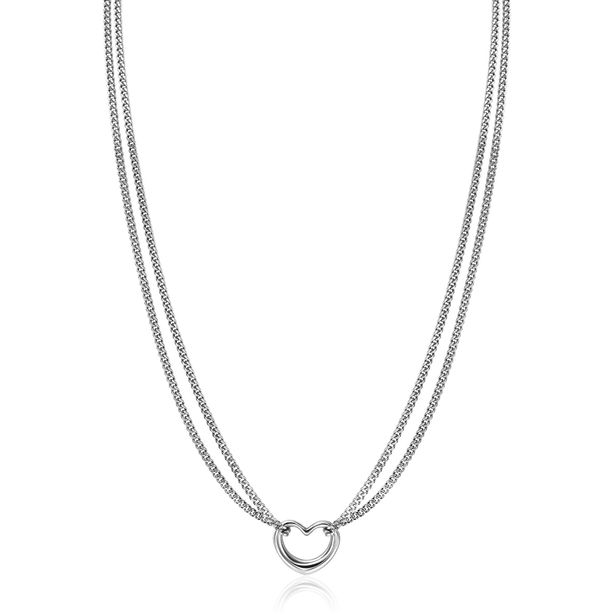 ZINZI zlv. collier dubbel grmt. met hart ertussen
