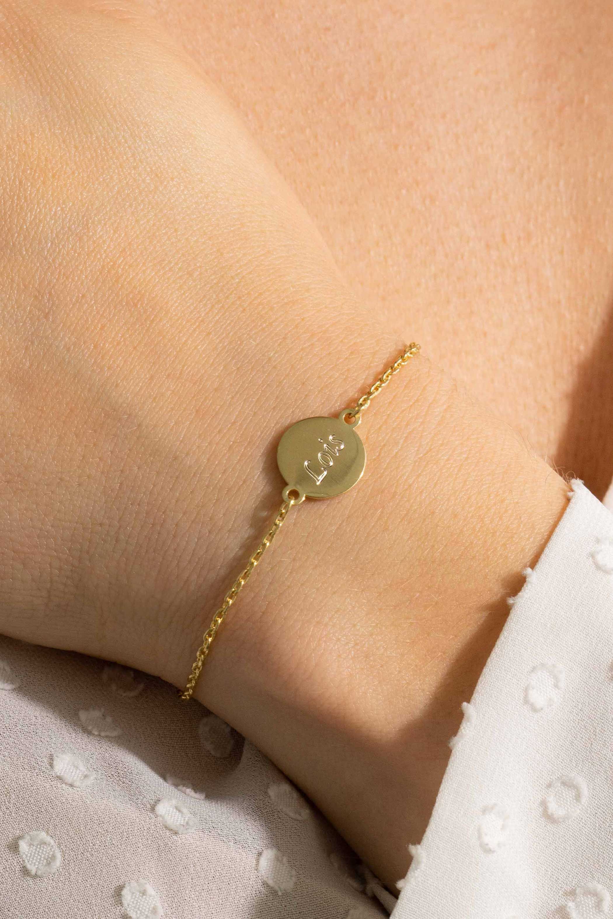 ZINZI zlv. armband gg.verg. met rond plaatje 11mm
