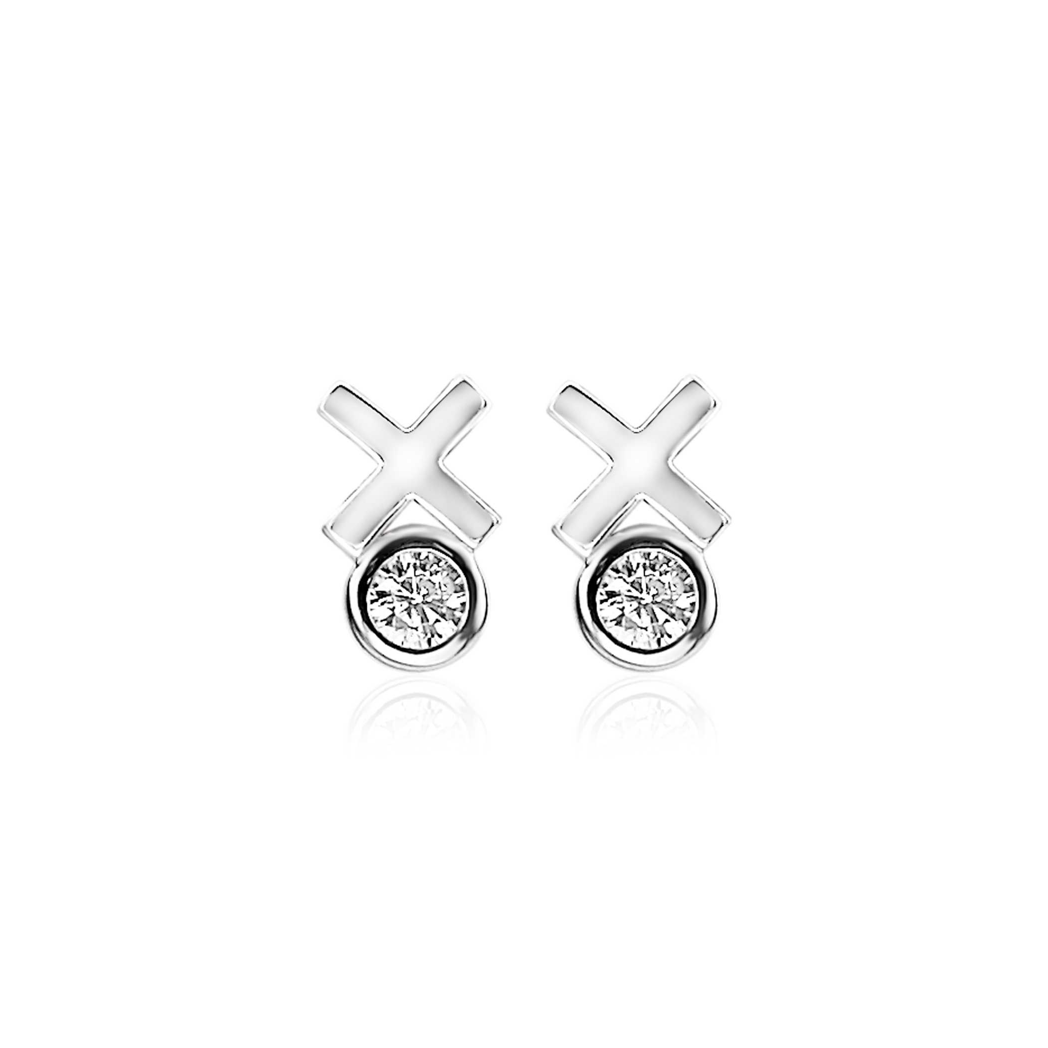 ZINZI silberne Ohrstecker Kreuz rund  weiß ZIO1821