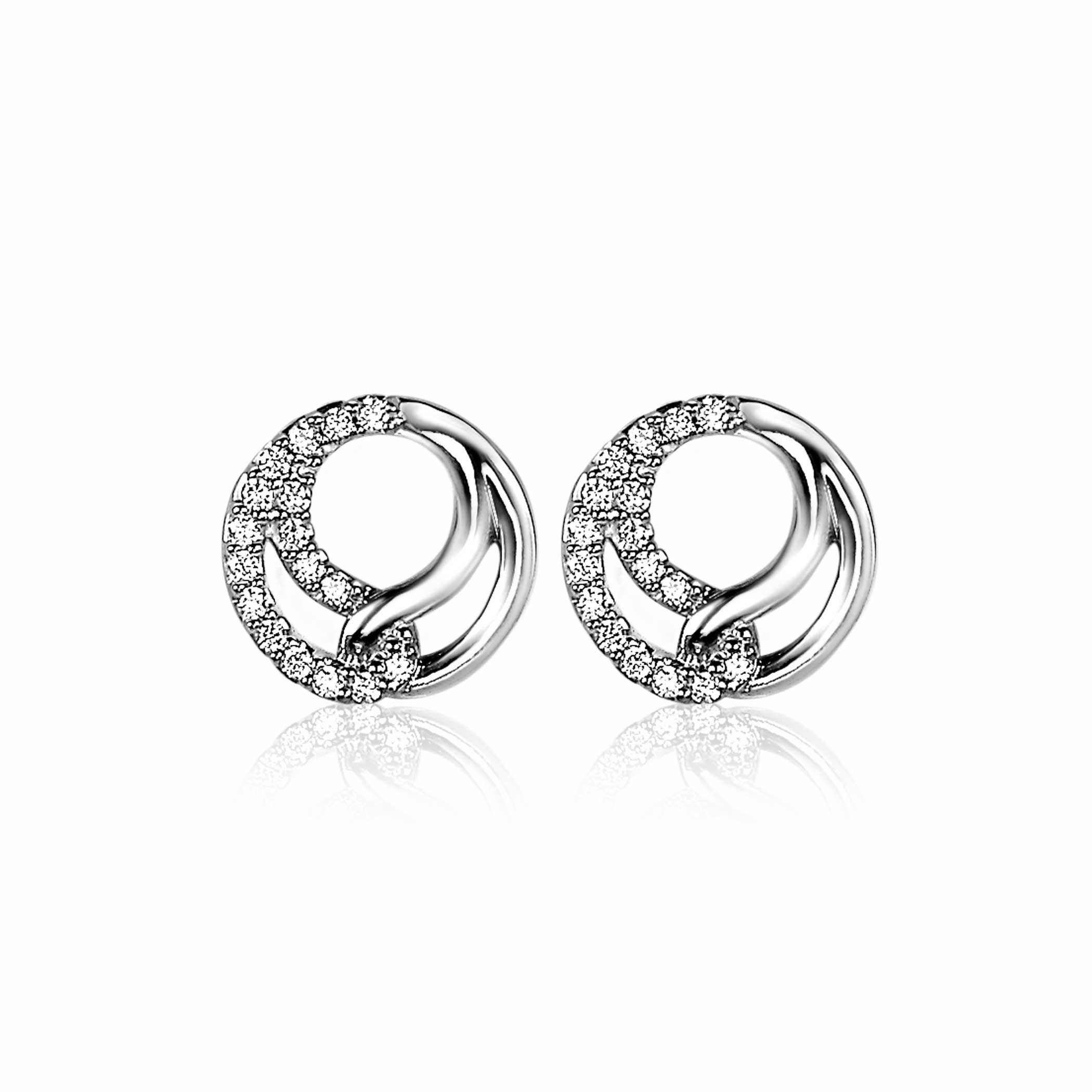ZINZI silberne Ohrstecker 10mm symbolisiert Verbundenheit  weiße Zirkonias ZIO2119
