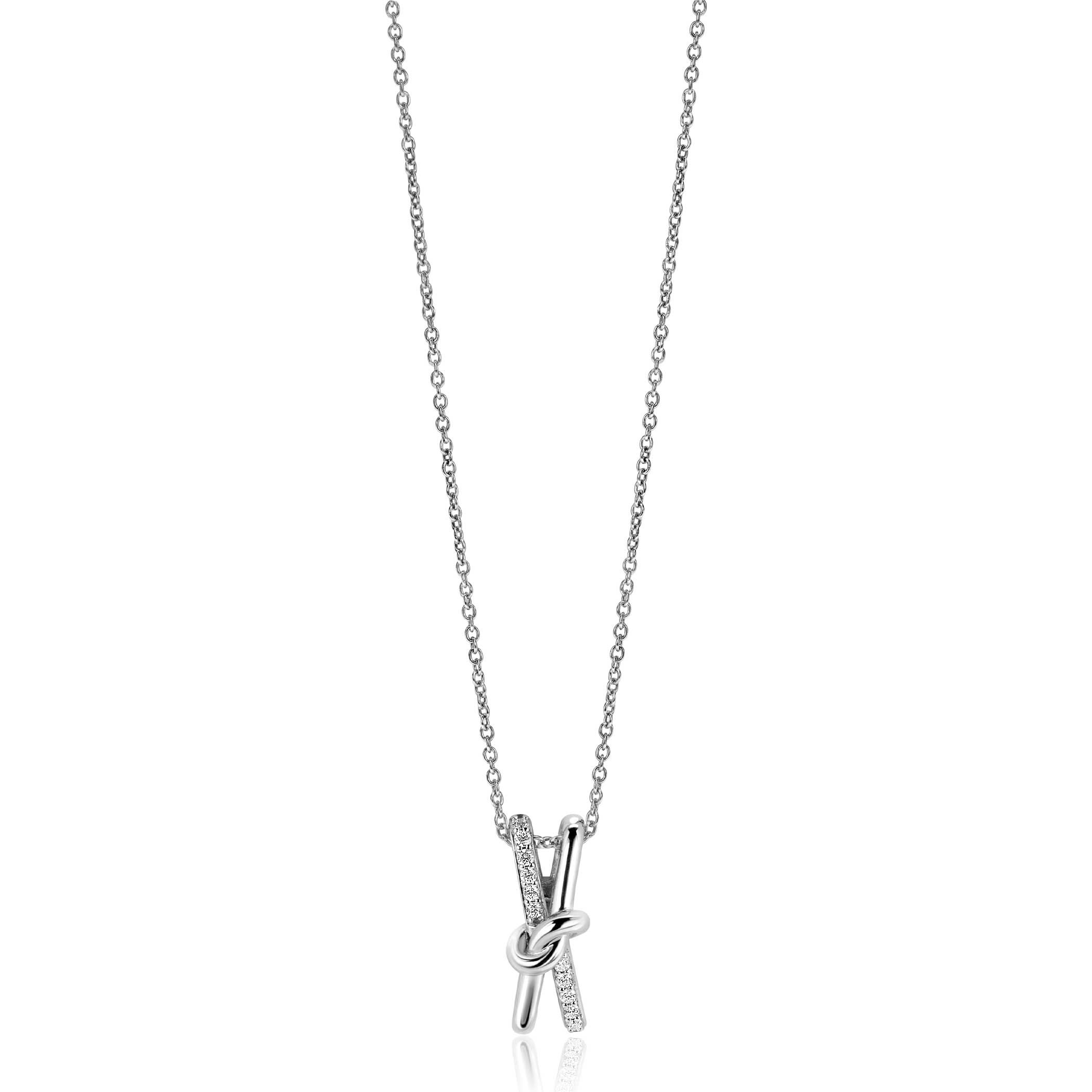 ZINZI zlv. collier met hanger met knoop en zirc.