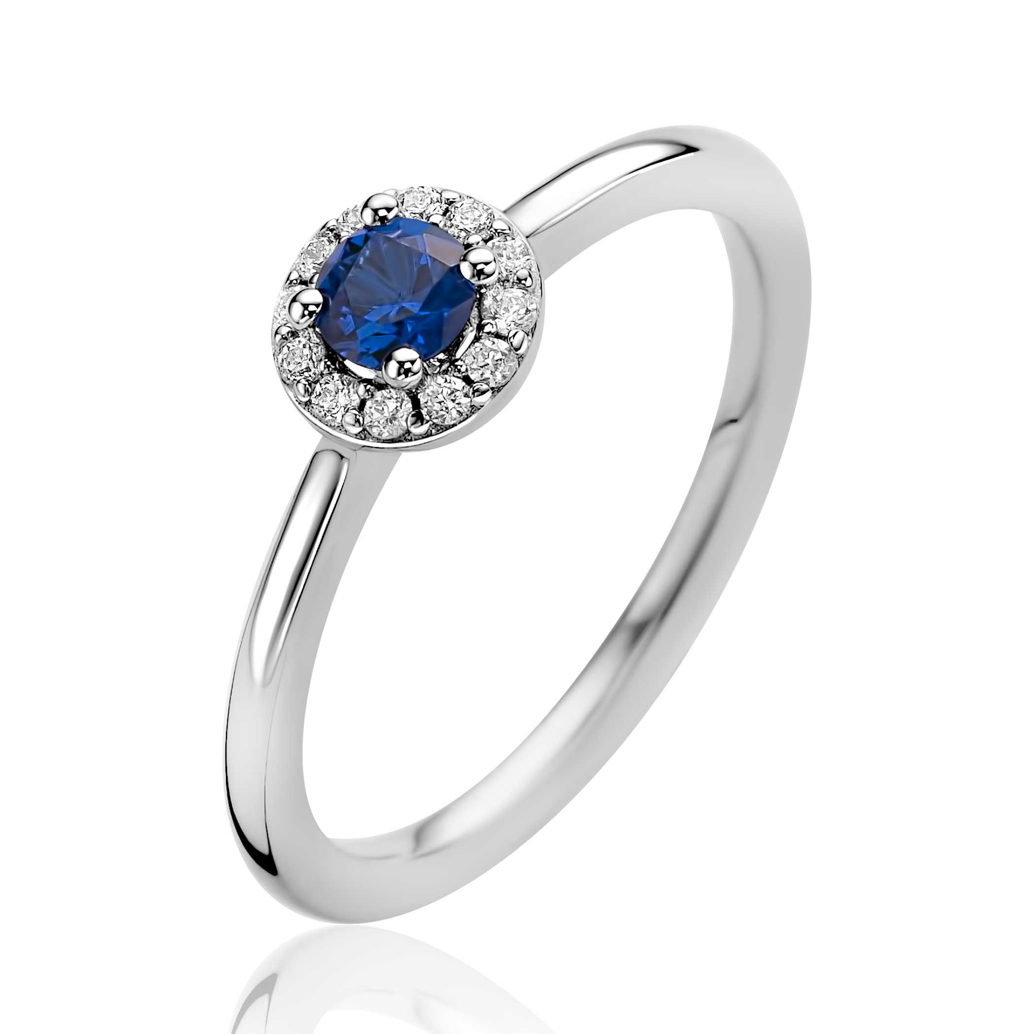 ZINZI zlv. ring entourage blauw en zirconia's mt.62