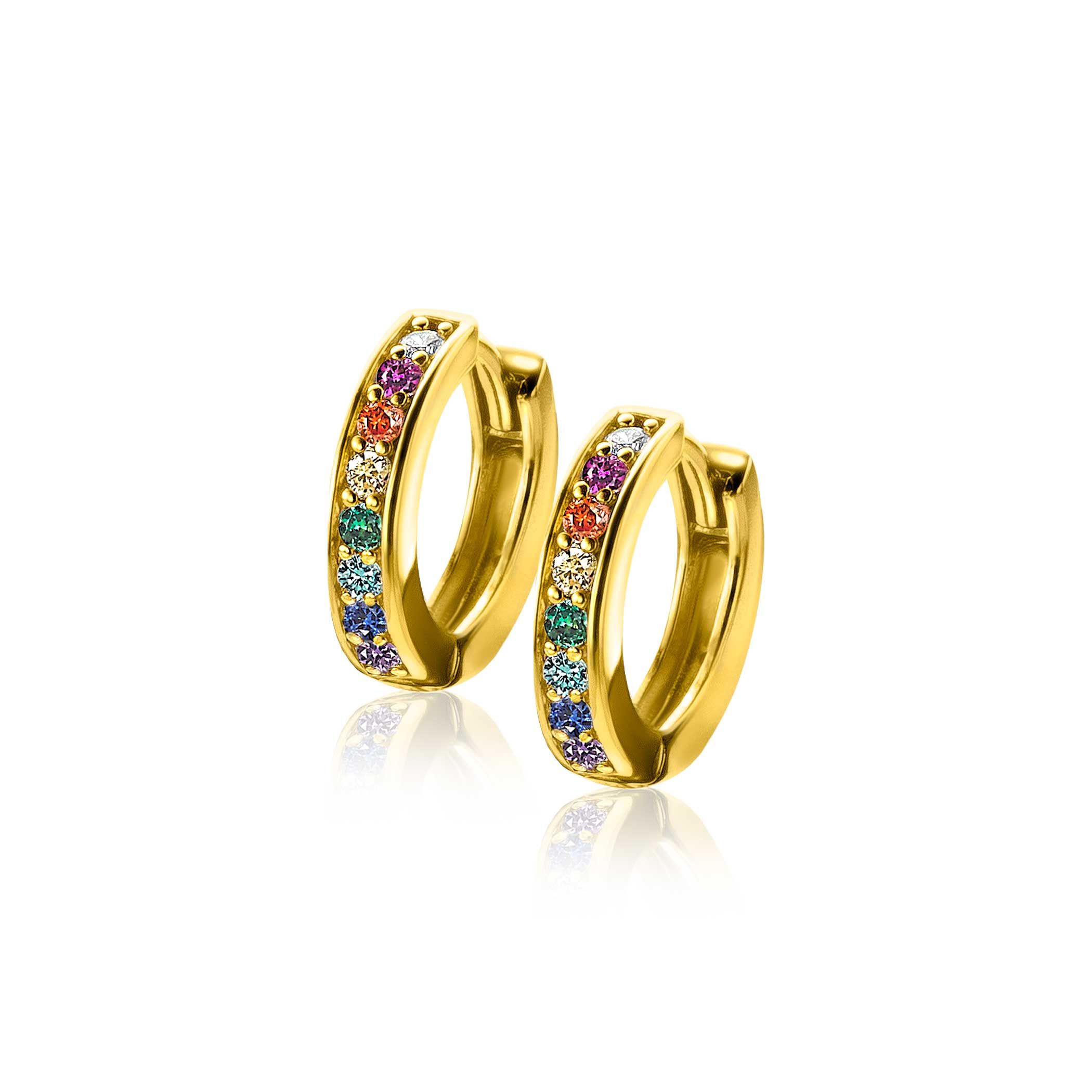 ZINZI silberne Ohrringe 14K gelb vergoldet mit Regenbogen Farbsteinen 15mm ZIO2172CR
