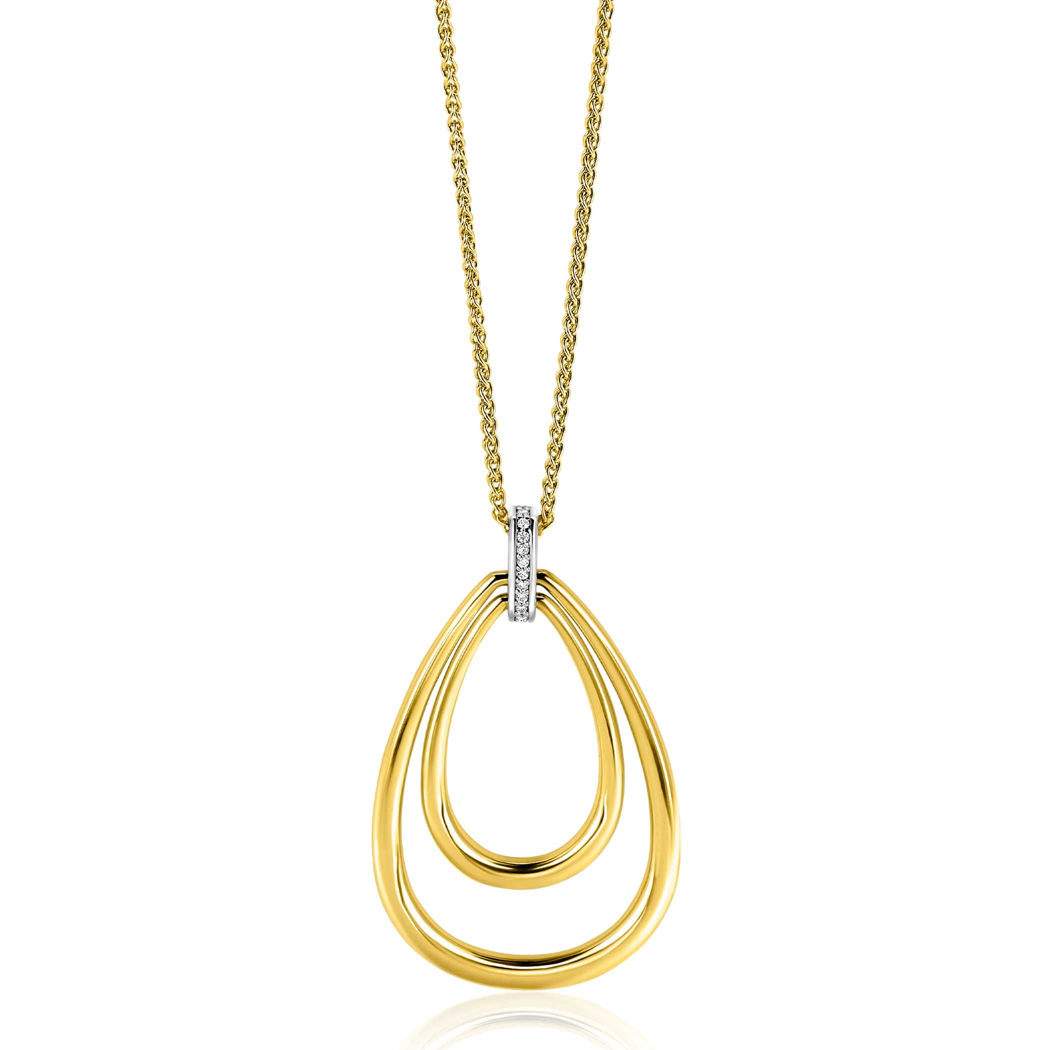 ZINZI zlv. collier gg.verg. met hanger ovaal zirc.oog