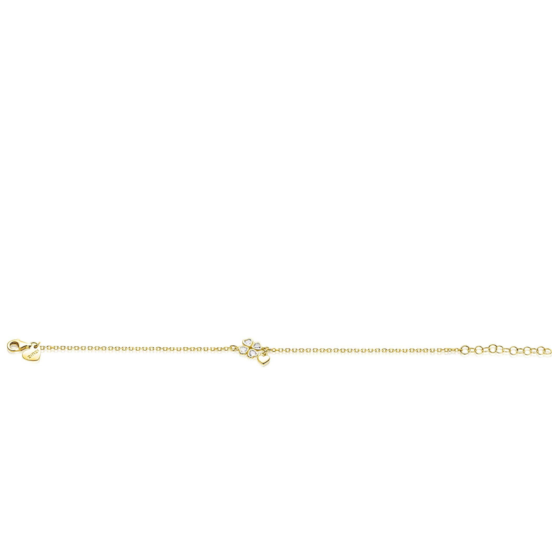 ZINZI zlv. armband gg.verg.met klaver zirc.en hartje