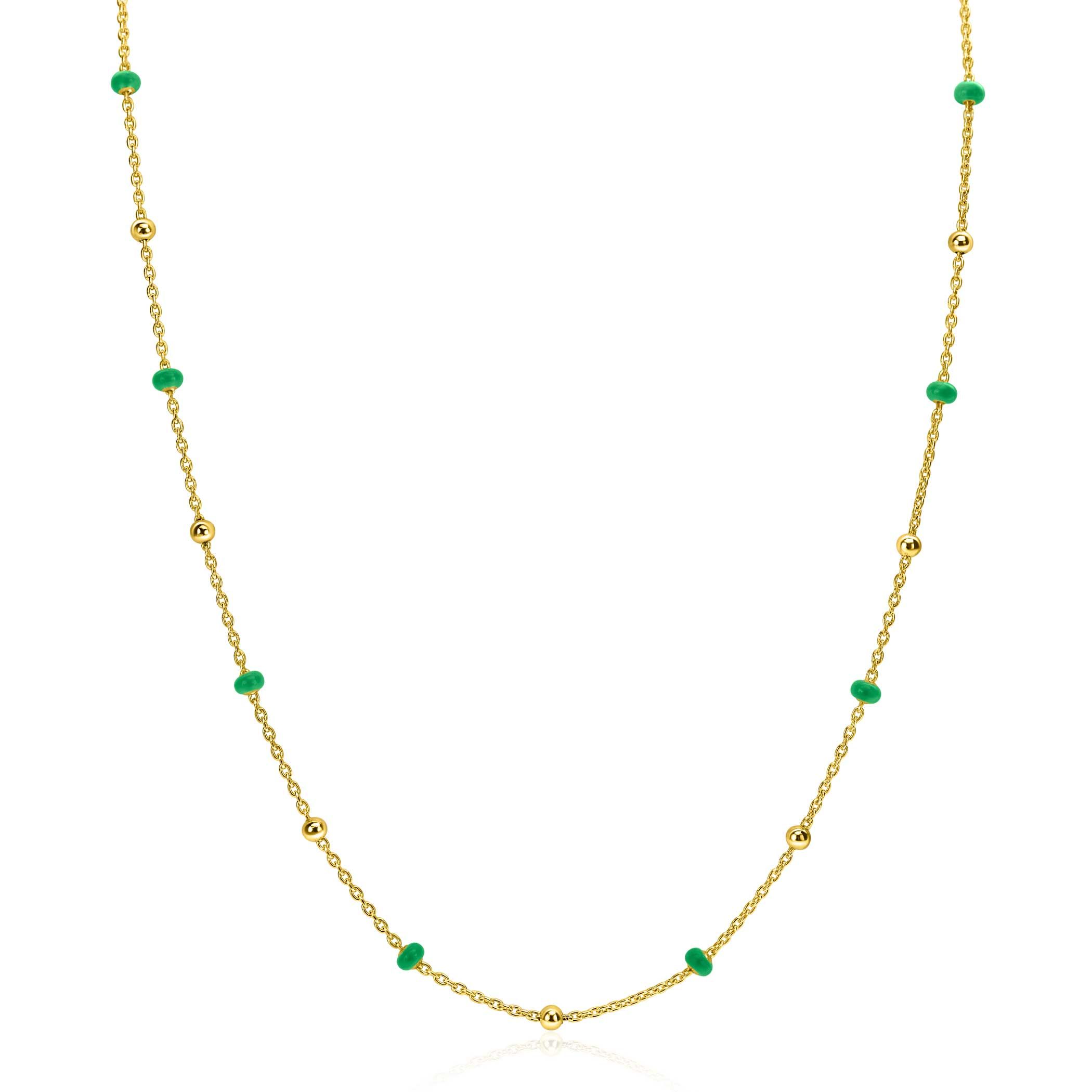ZINZI zlv. collier gg.verguld met groene bolletjes