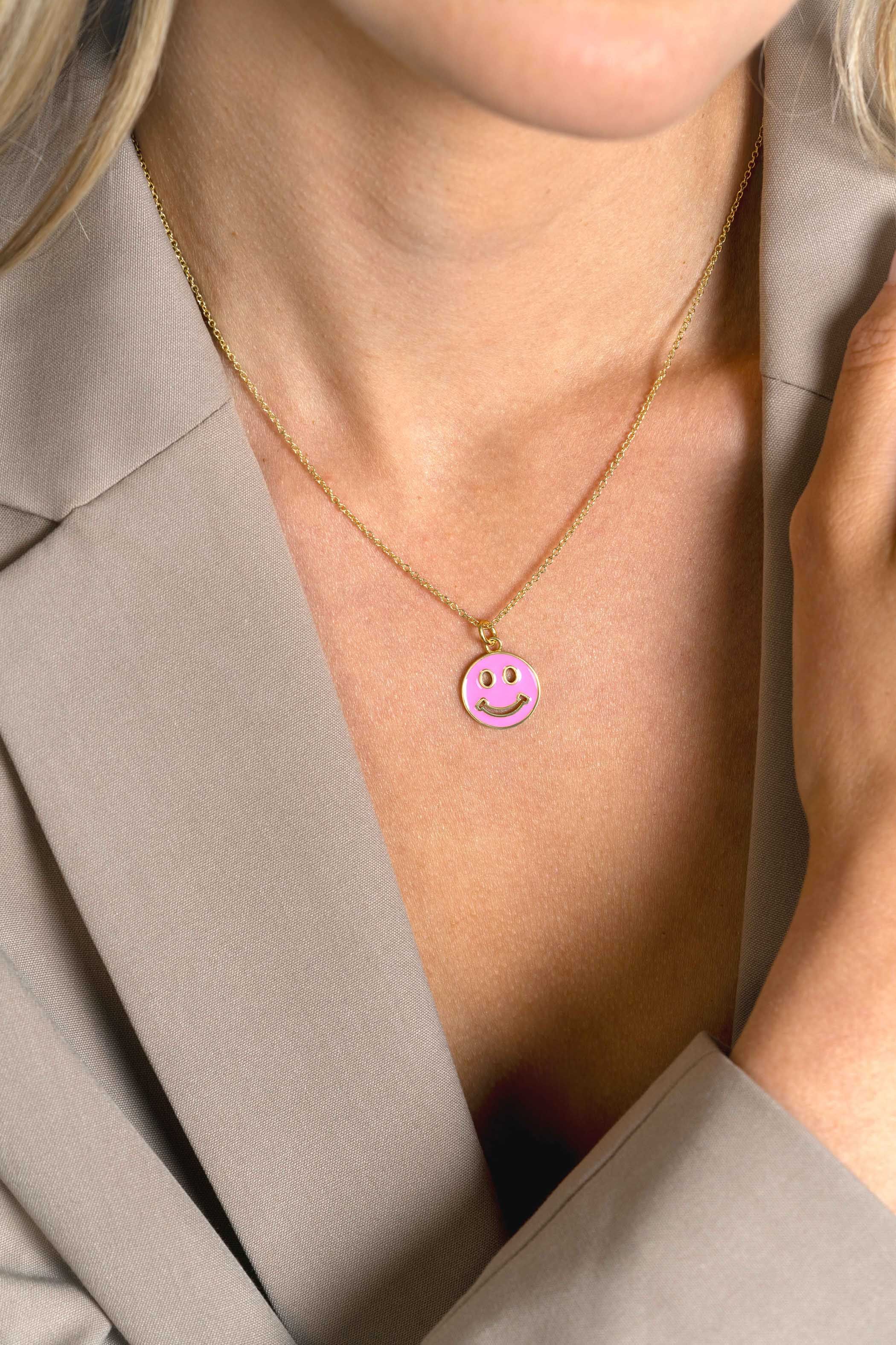 ZINZI zlv. hanger Smiley geel verguld roze