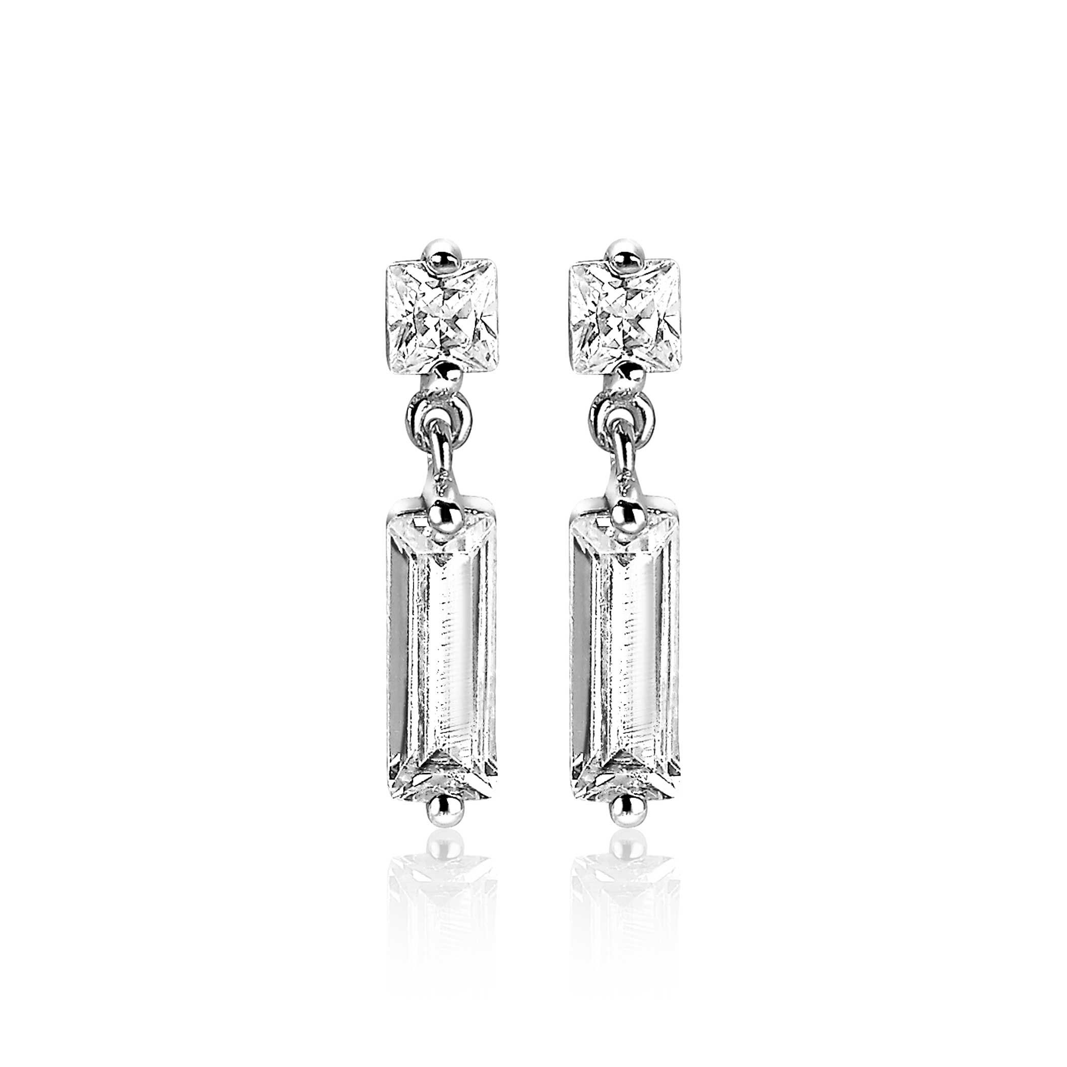 ZINZI silberne Ohrringe 15mm baguette Rechteck quadratisch  weiß ZIO2056