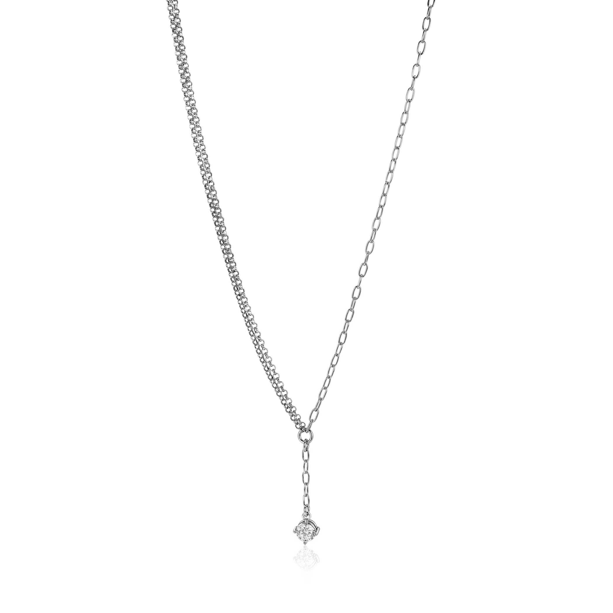 ZINZI Silber Y-Collier mit feinen Gliedern, hängender weißer runder Zirkonia, 42-45 cm ZIC2660
