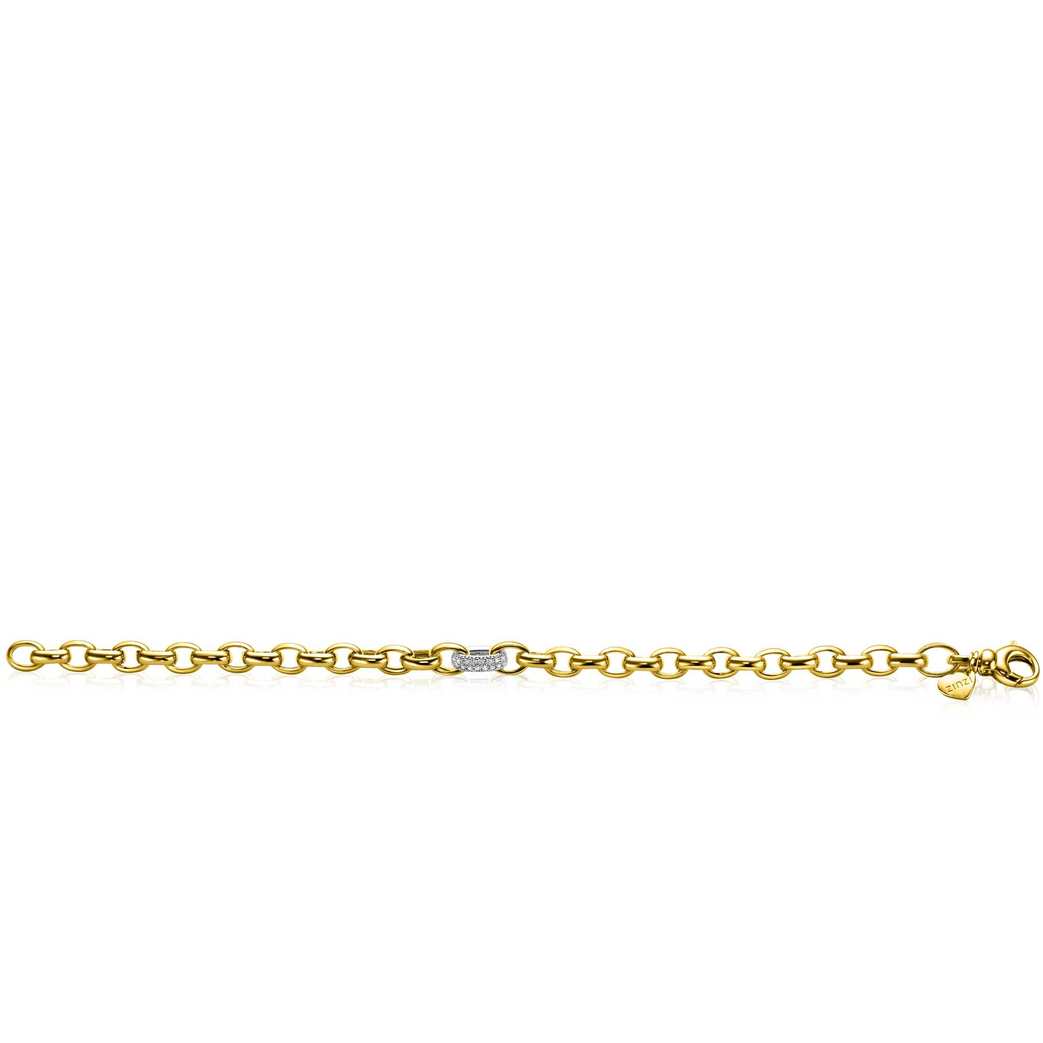 ZINZI vergoldetes Silberarmband mit rundem Glied, besetzt mit weißen Zirkonias, 6 mm breit, 19 cm ZIA2664