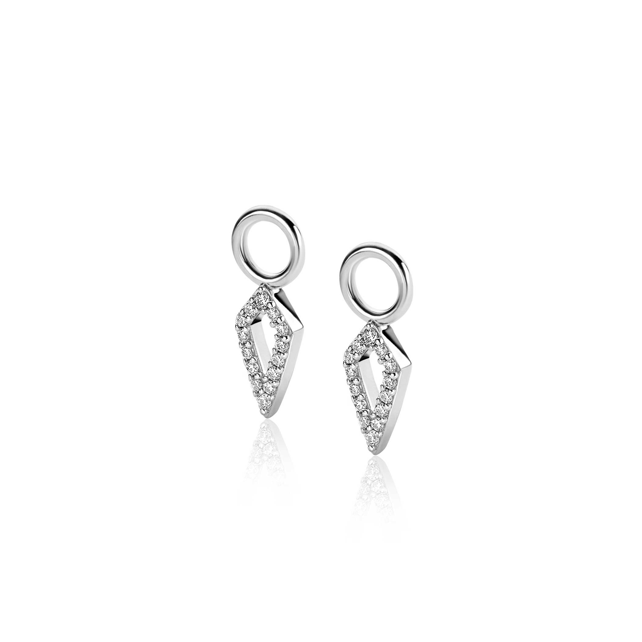 ZINZI zlv. oorbedels vliegervorm open met zirconia's