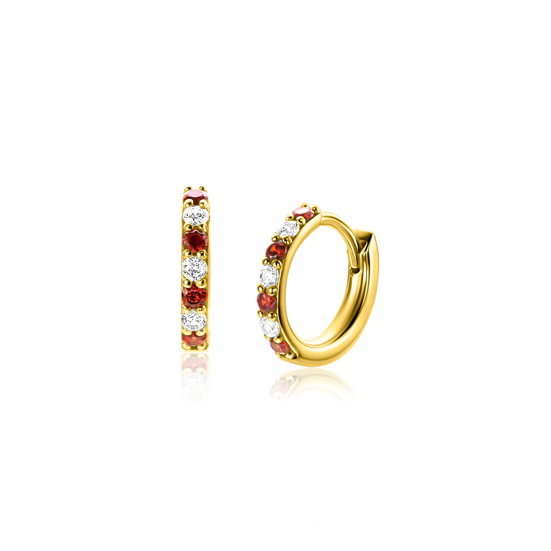 ZINZI zlv. oorringen gg.verg. rood/wit zirc.13x2.3mm