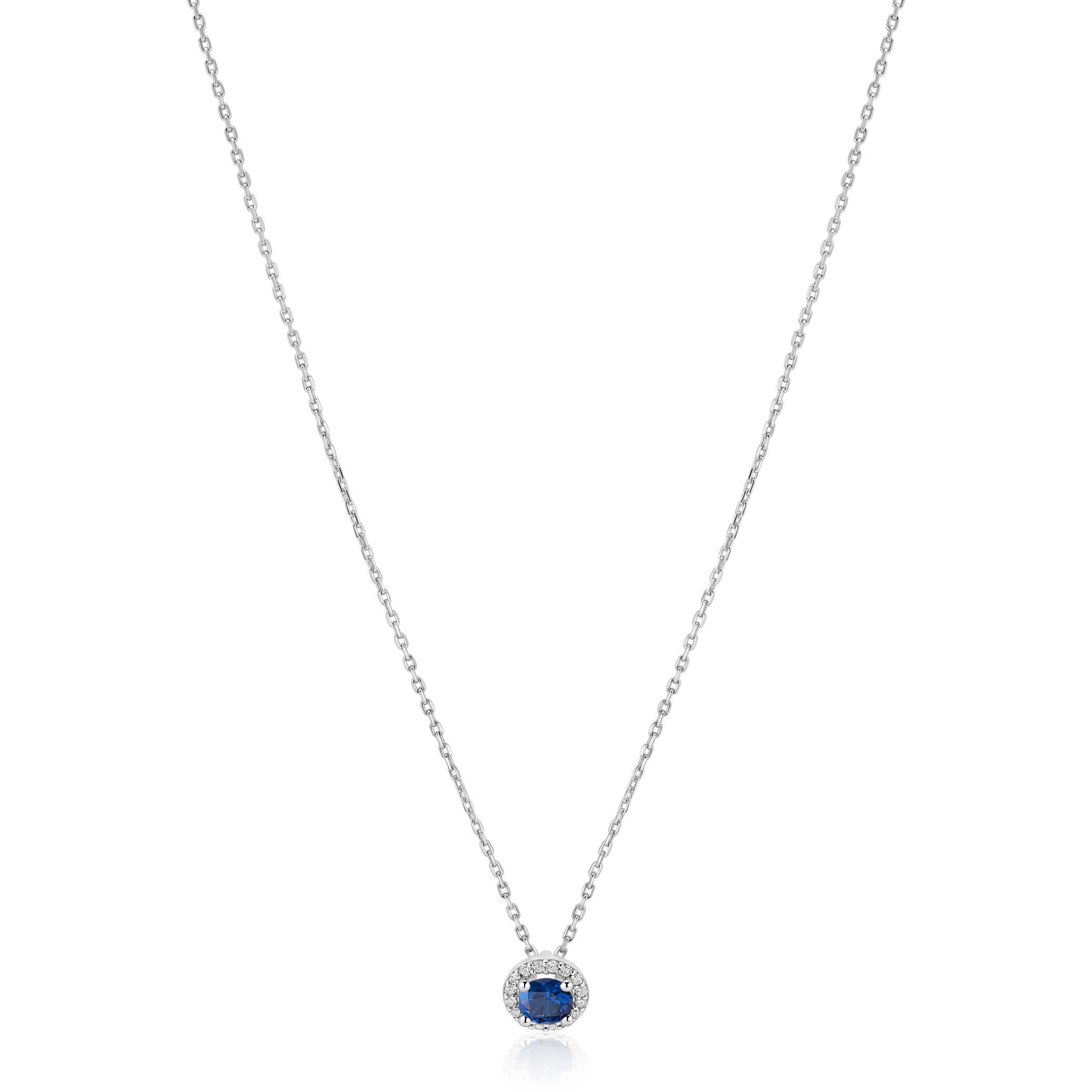 ZINZI zlv. collier hanger entourage blauw en zirc.