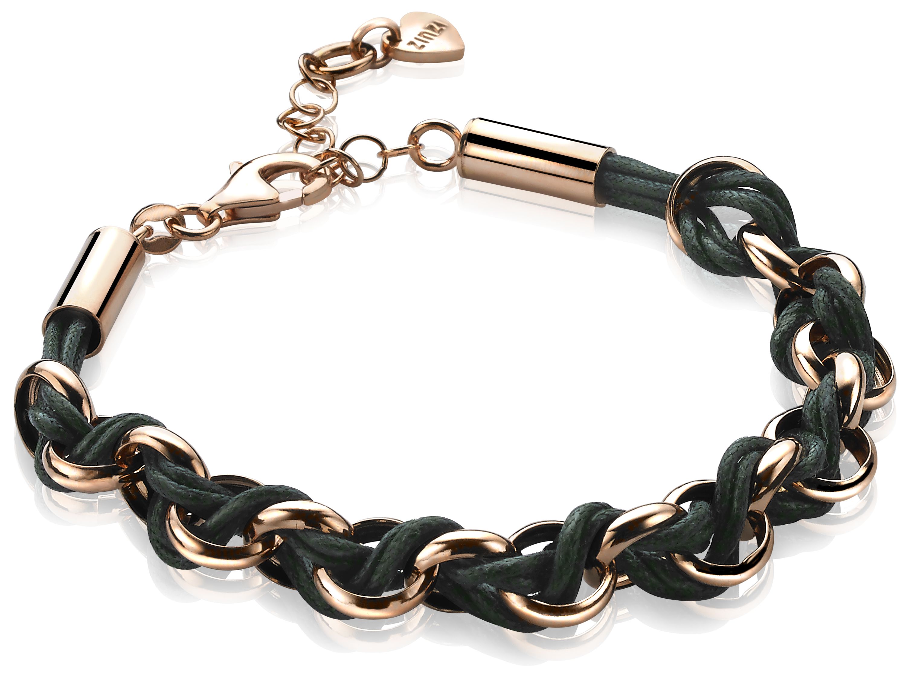 ZINZI silbernes Jasseron-Armband rosé vergoldet grün kurz 18,5-21cm ZIA1035RG