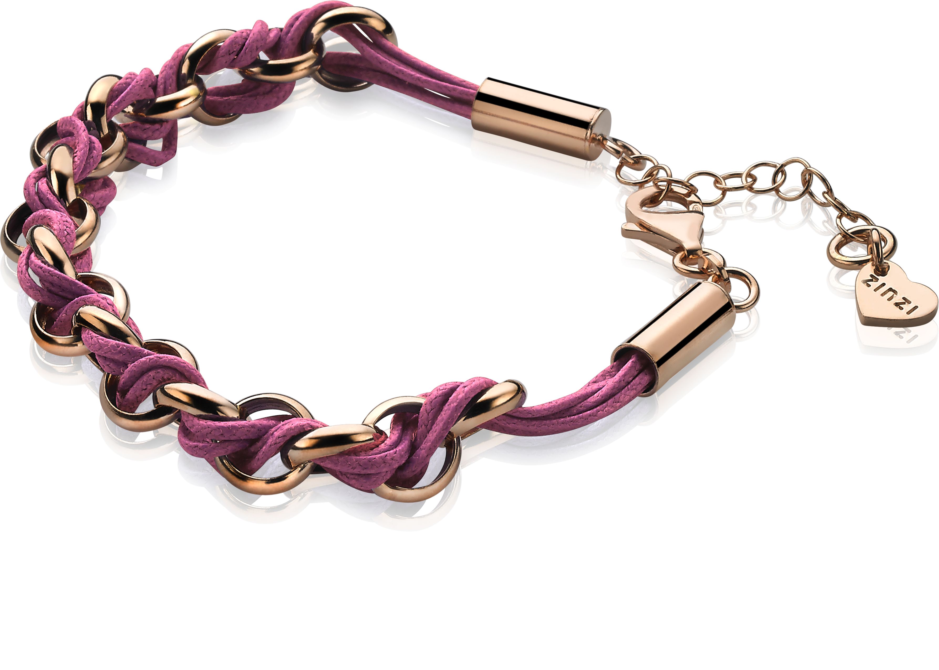 ZINZI silbernes Jasseron-Armband rosé vergoldet rosa lila kurz 18,5-21cm ZIA1035RP