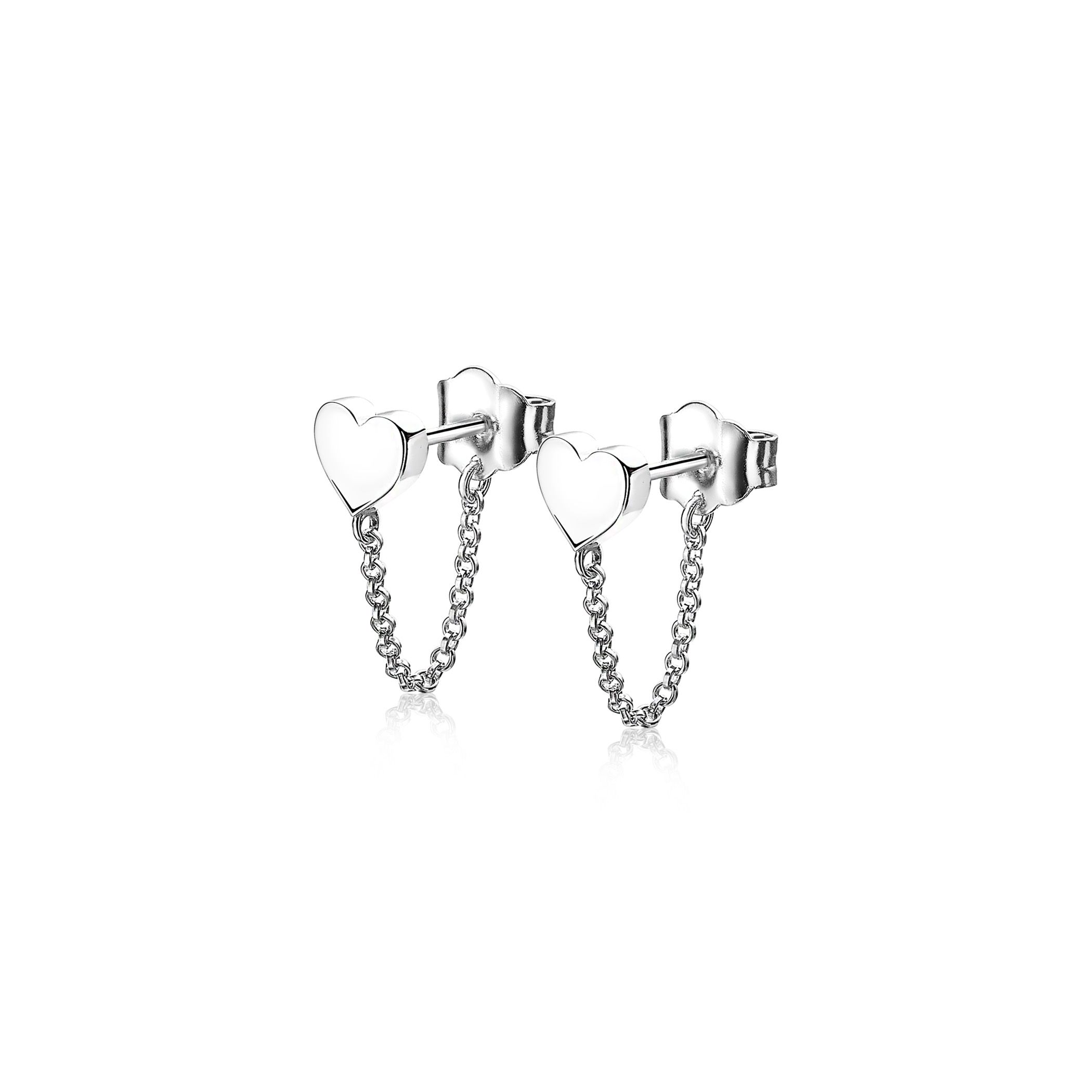 ZINZI silberne Ohrstecker mit Kette Herz ZIO1686