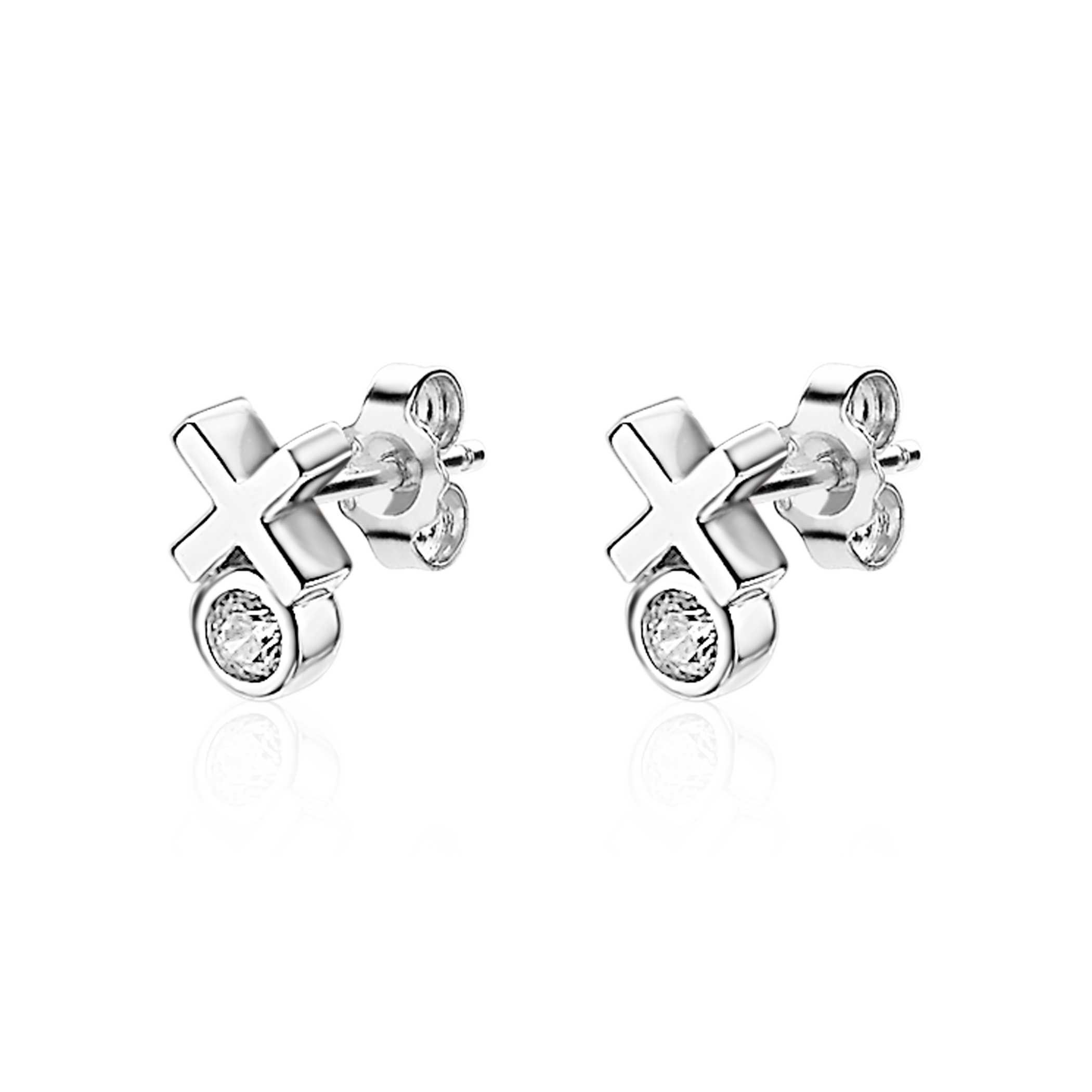 ZINZI silberne Ohrstecker Kreuz rund  weiß ZIO1821