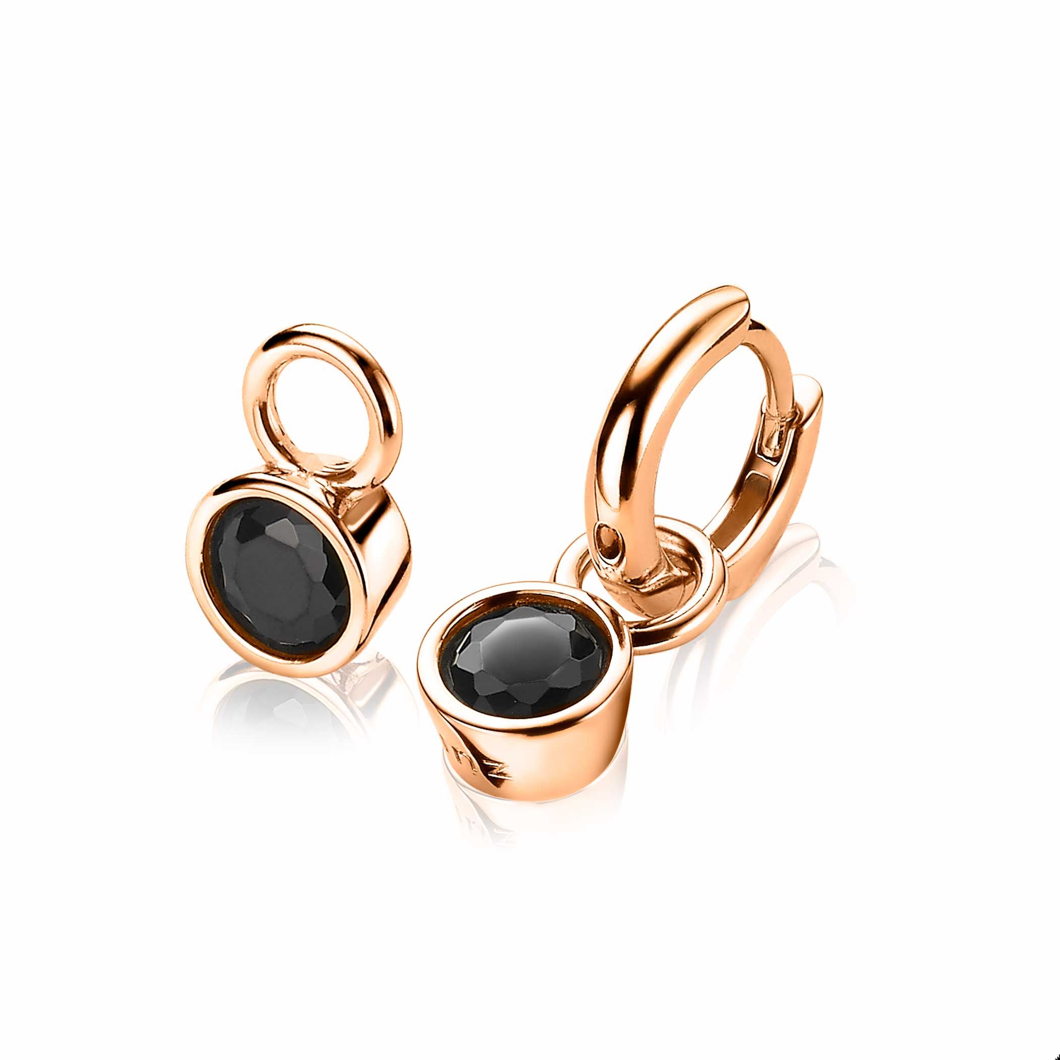 ZINZI silberne Ohrhänger rosé vergoldet 7mm rund schwarz ZICH1486N