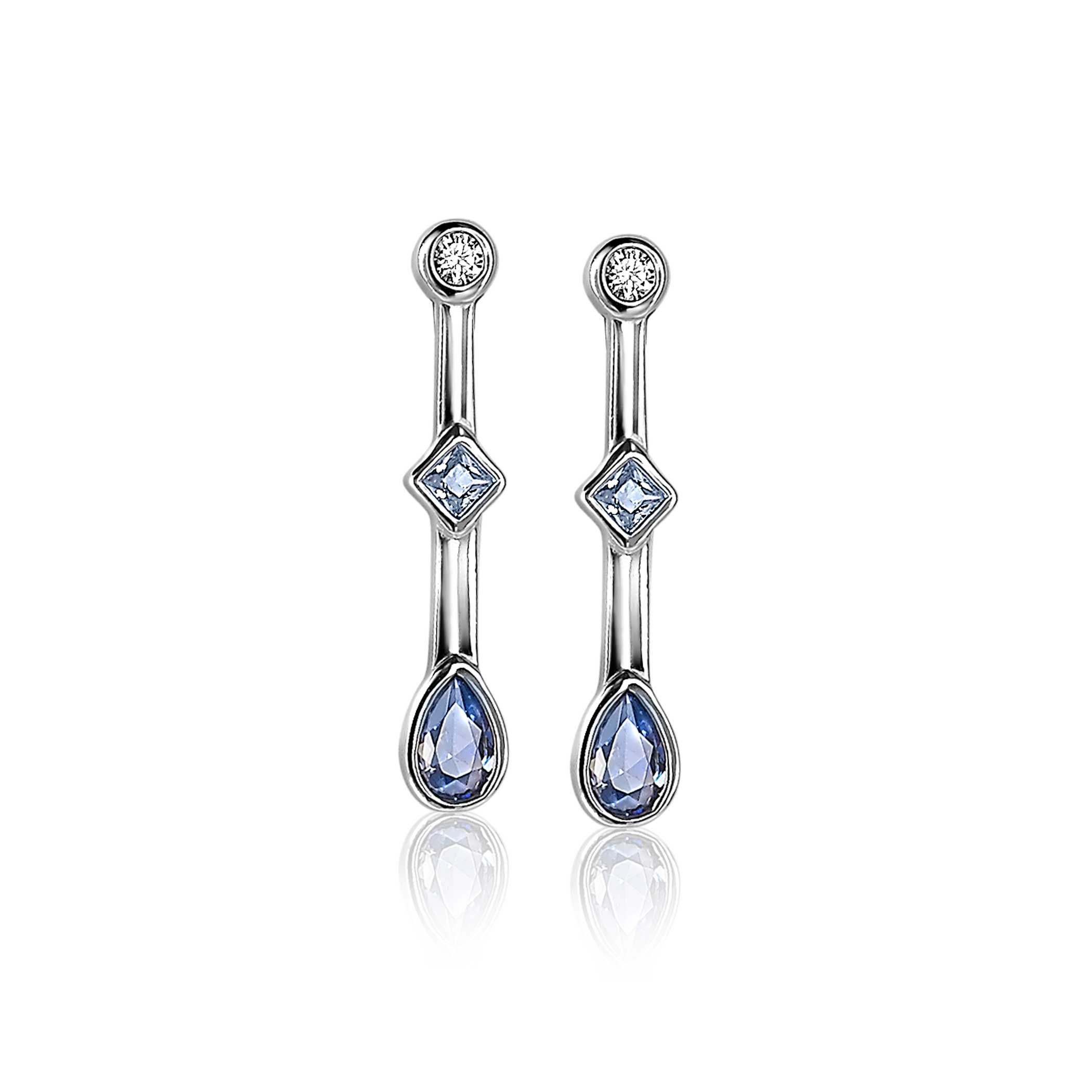 ZINZI silberne Ohrringe Stab 22mm mit Kreis Dreieck Tropfen blau ZIO2091
