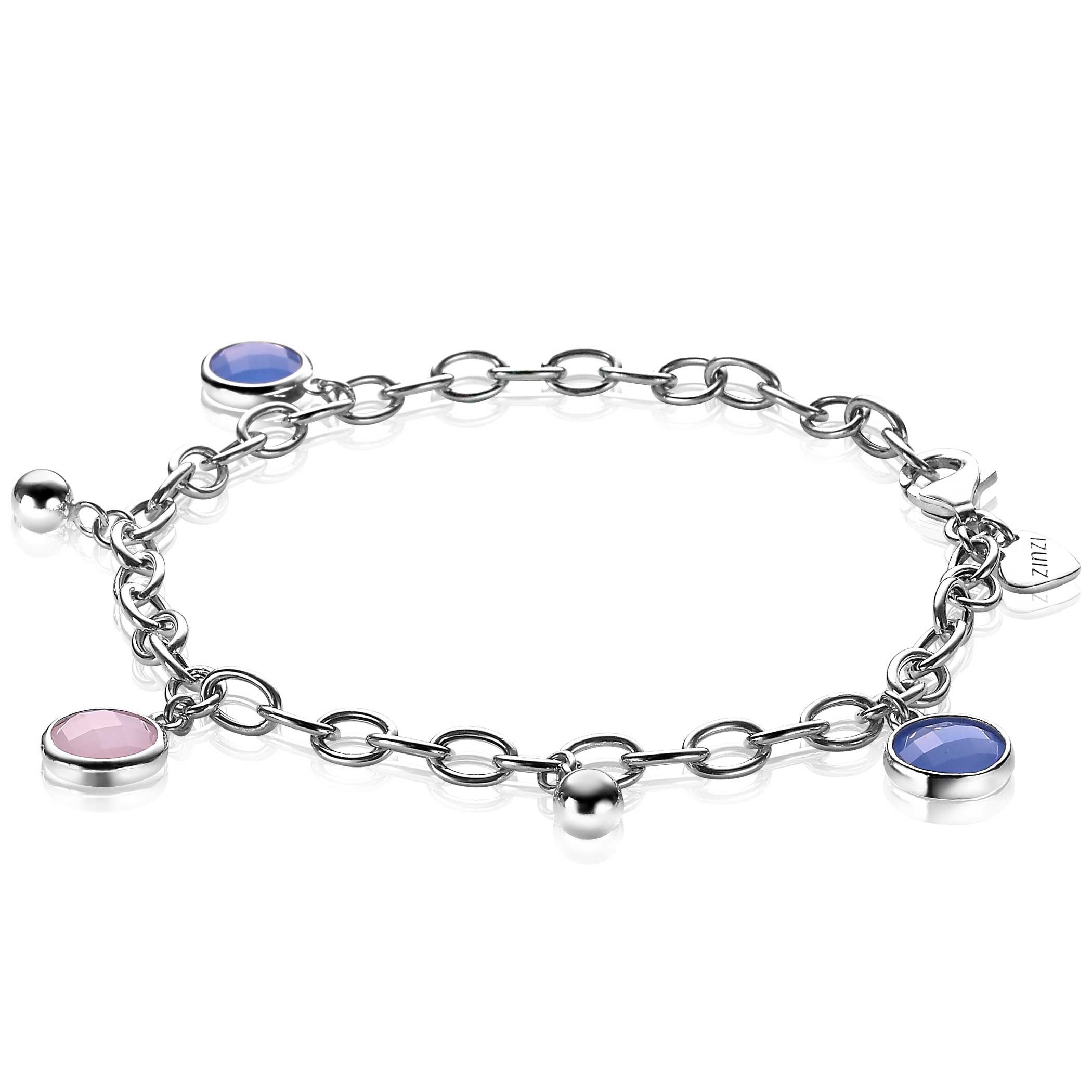 ZINZI silbernes Luxus Charm Armband mit Kugel und runde Fassung rosa und blau ZIA2005