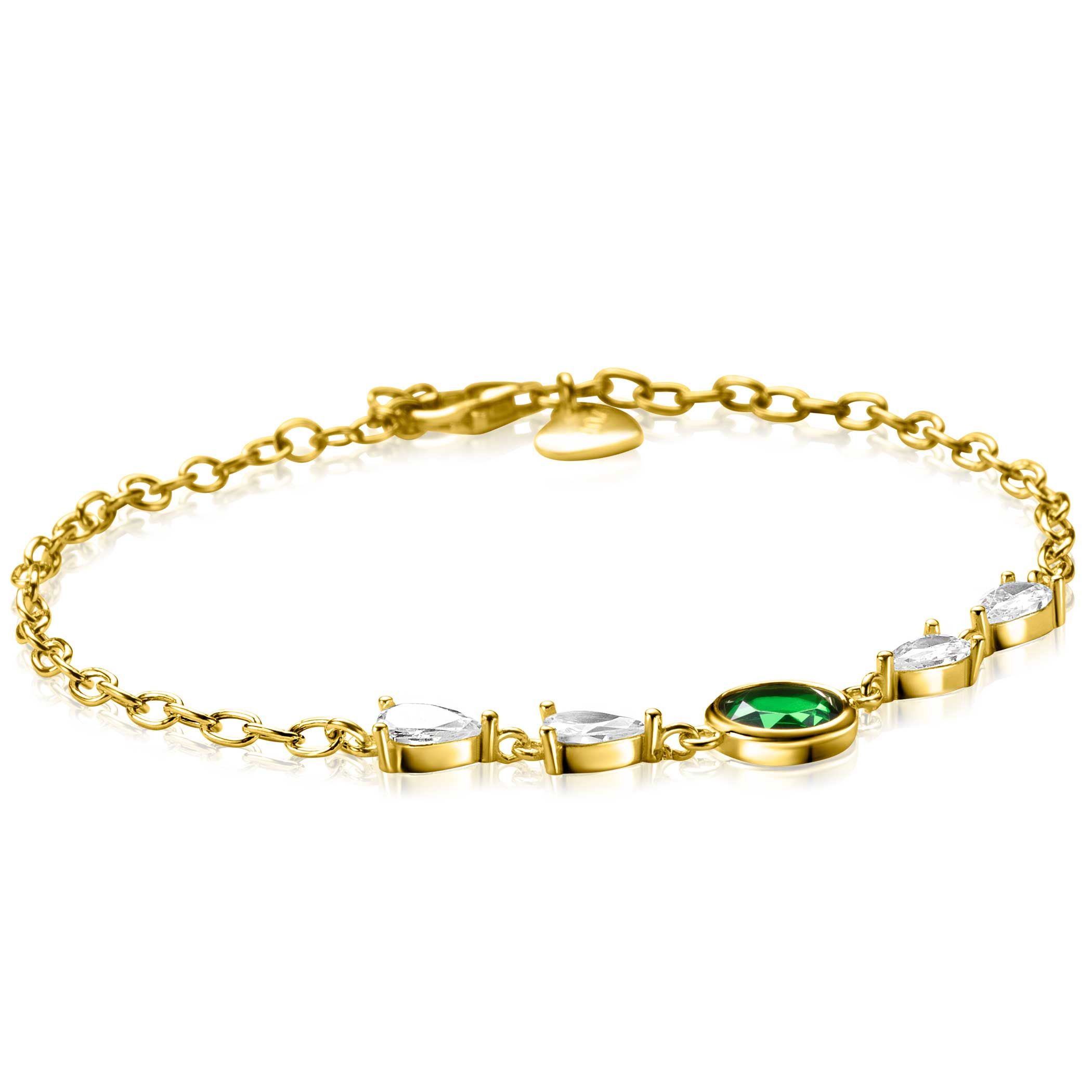 ZINZI zlv. armband gg.verg. met fant. groen/wit zirc