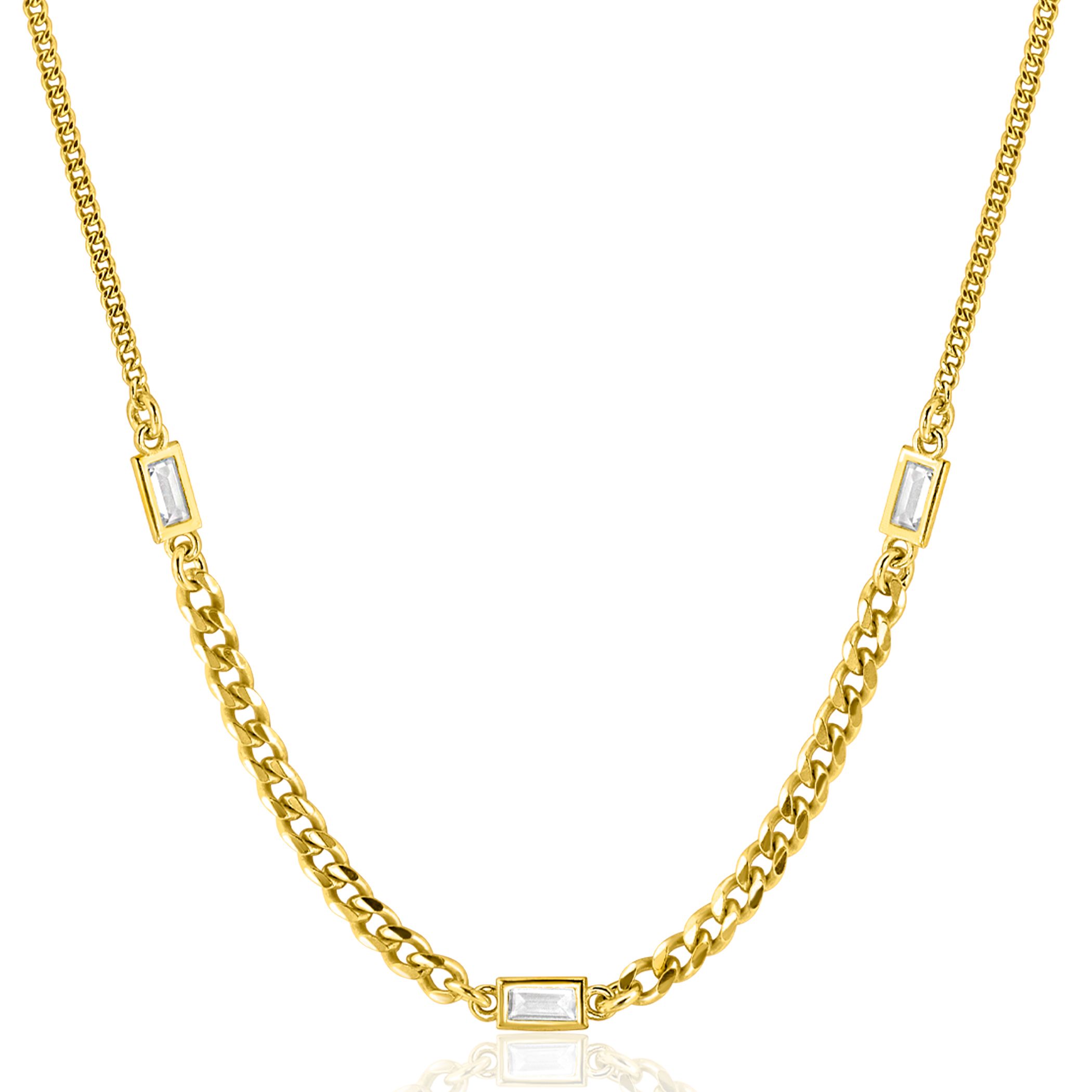 ZINZI zlv.collier gg.verg.grmt. met baquette zirc.45cm