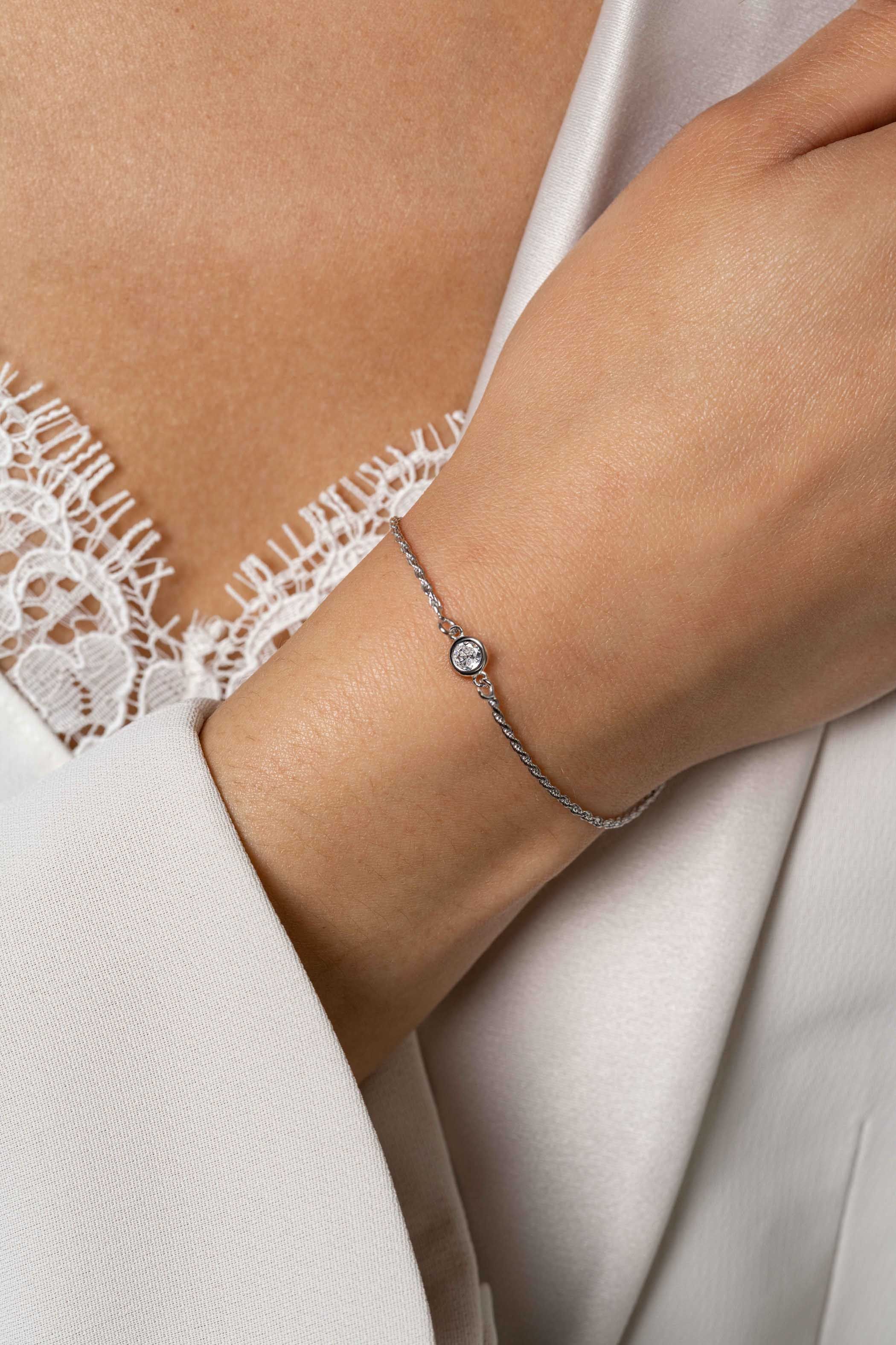 ZINZI zlv. armband koord met ronde zirconia