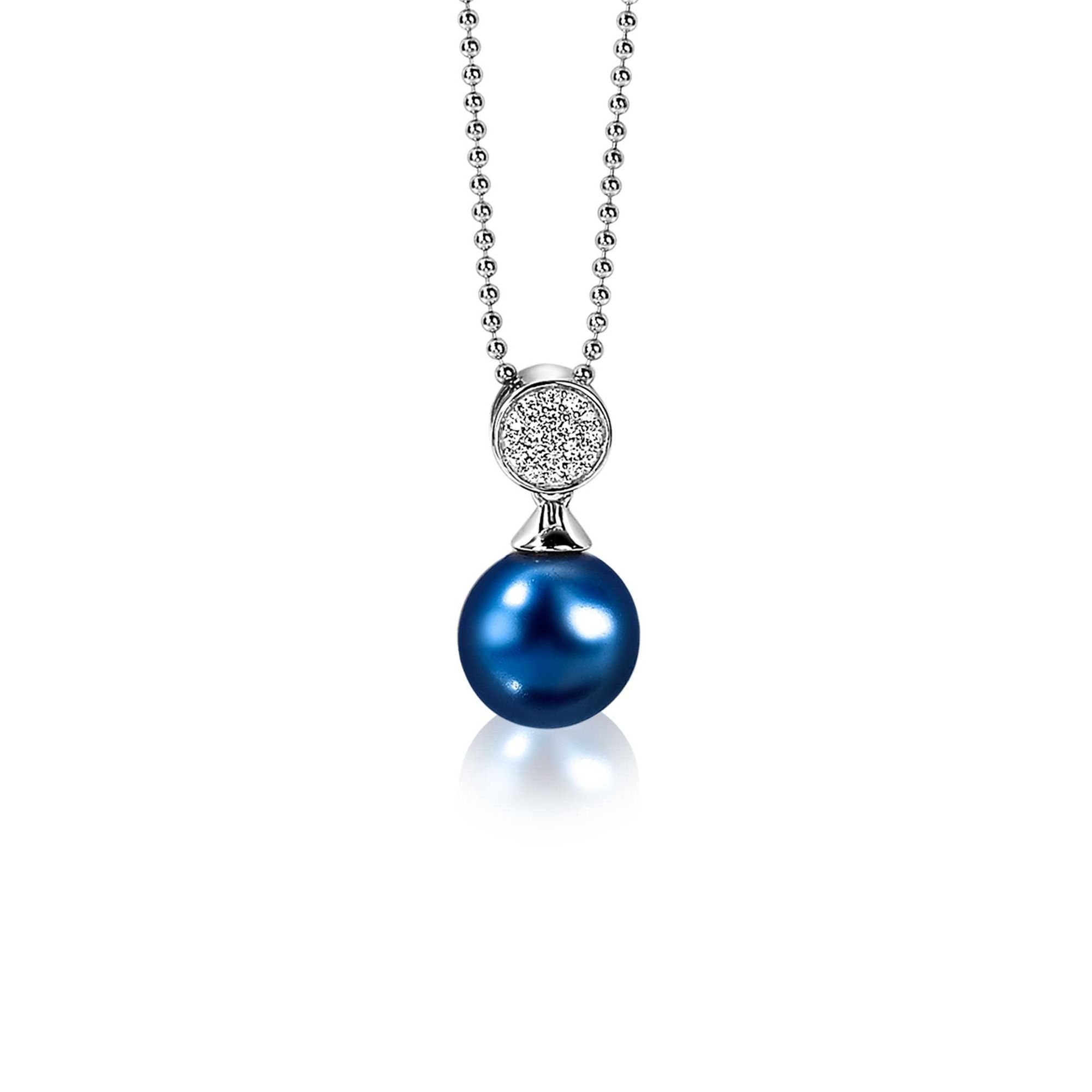 ZINZI silberner Perlenanhänger 18mm  weiße Zirkonias blaue Perle ZIH1151B