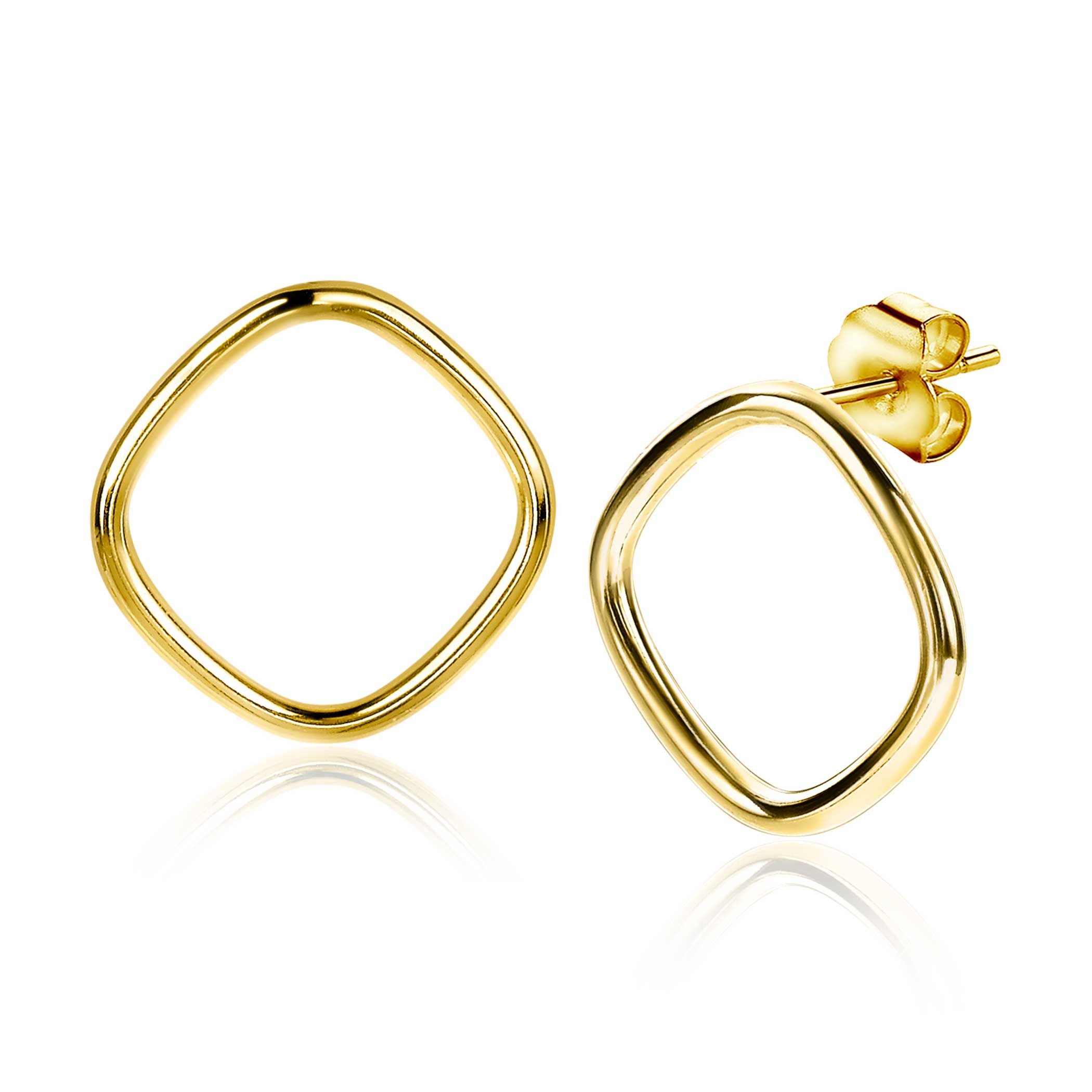 ZINZI silberne trendy Ohrstecker 14K gelb vergoldet 23mm quadratisch offen ZIO2094G