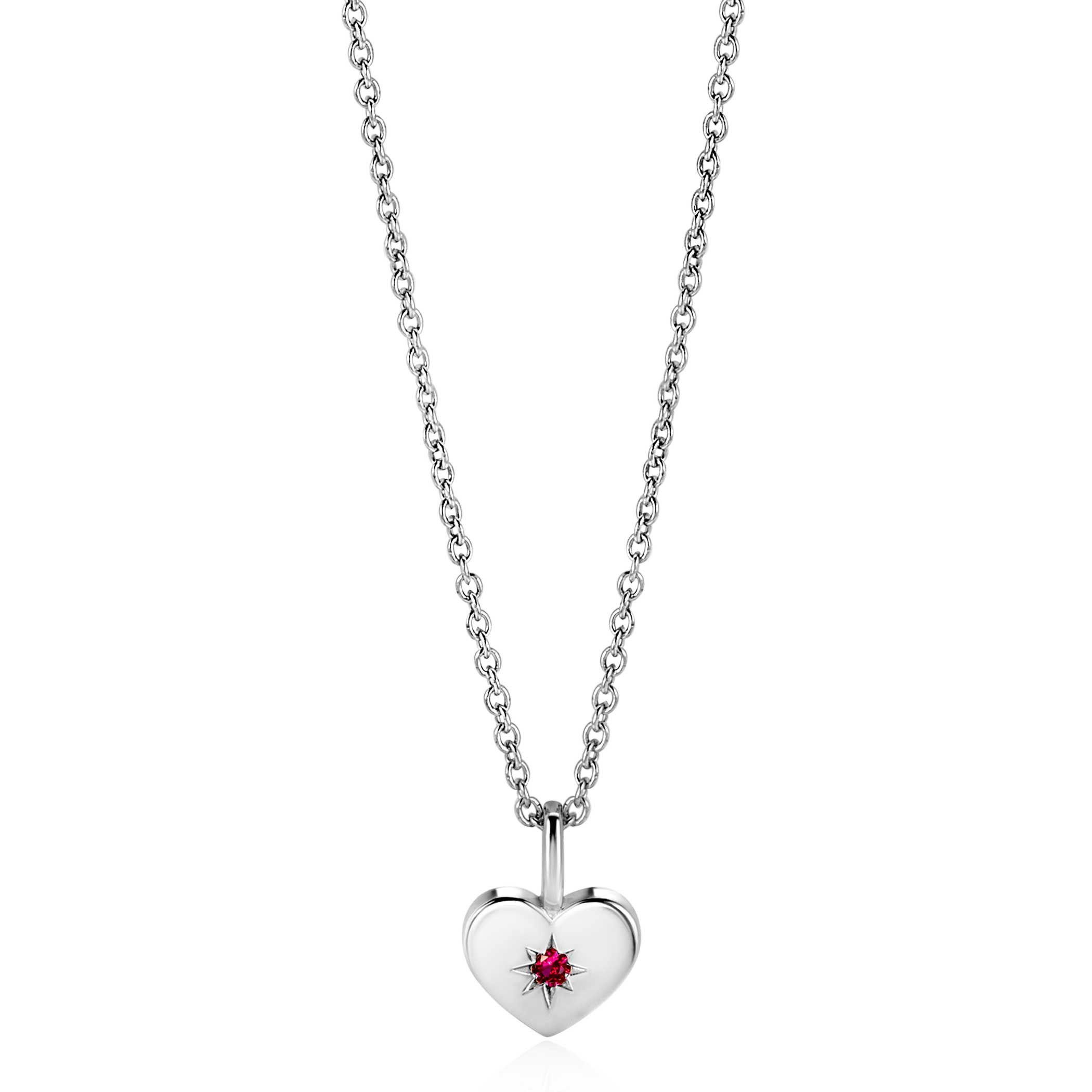 ZINZI zlv. hanger hartvorm birthstones robijn cz.