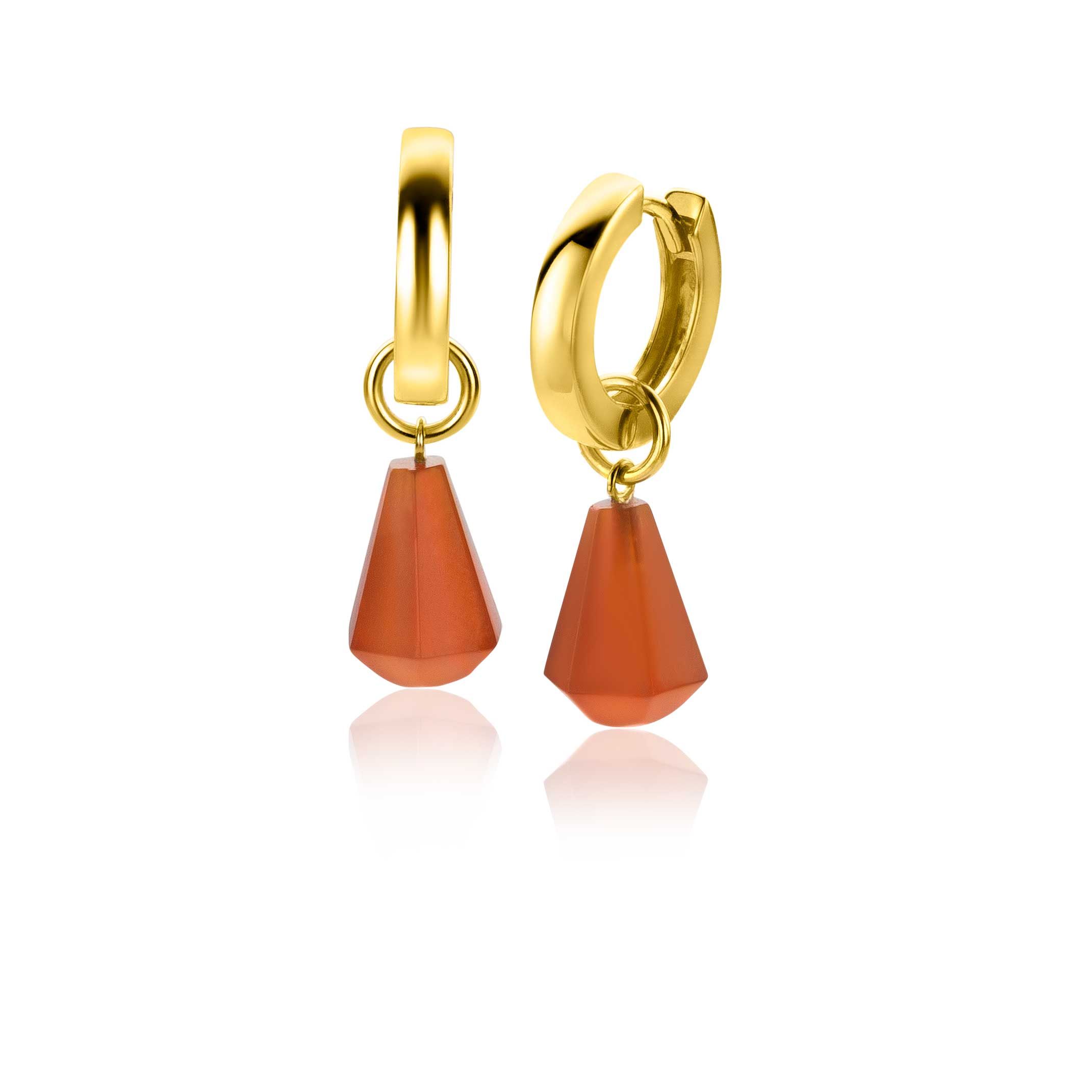 ZINZI Silberne Ohranhänger 14K Gelbgold plattiert in Kegelform mit korallenrotem Achat 8mm ZICH2256R