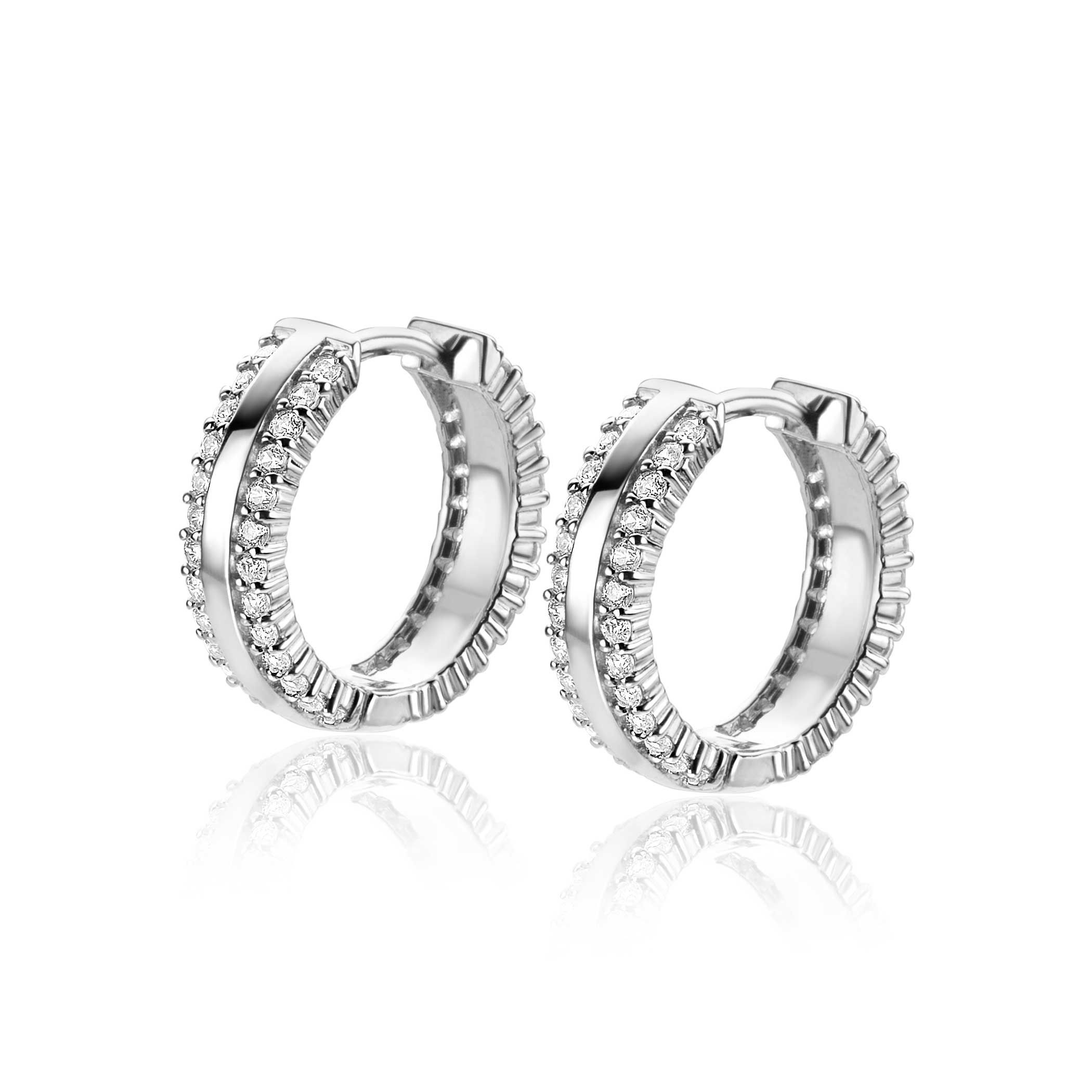 ZINZI zlv. klapcreolen buitenbanen zirconia's 16.5x4