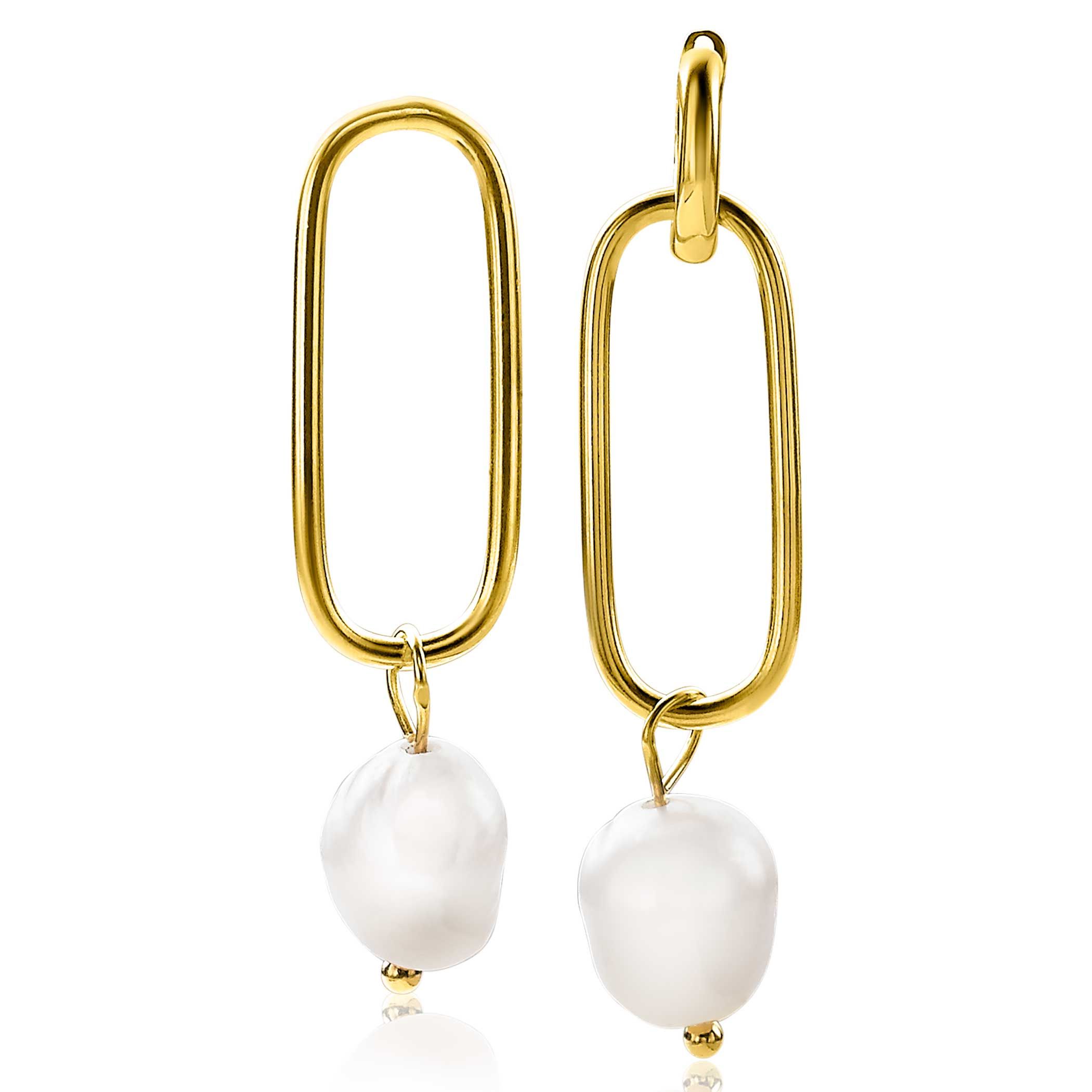 ZINZI silberne Ohrhänger 14K gelb vergoldet 43mm oval weiße Perle ZICH2188G