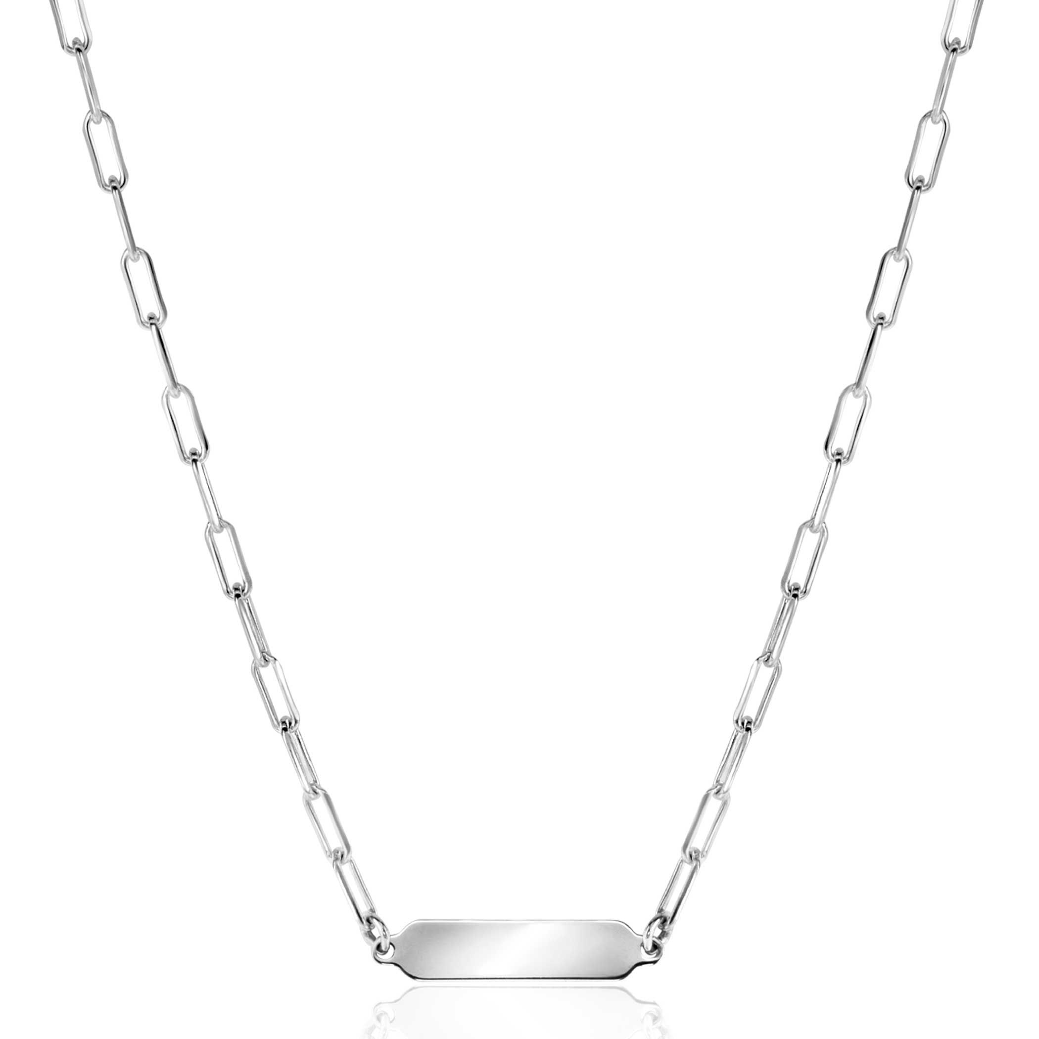 ZINZI Silberkette mit glänzender rechteckiger Platte zum Gravieren von 42-45 cm ZIC2530