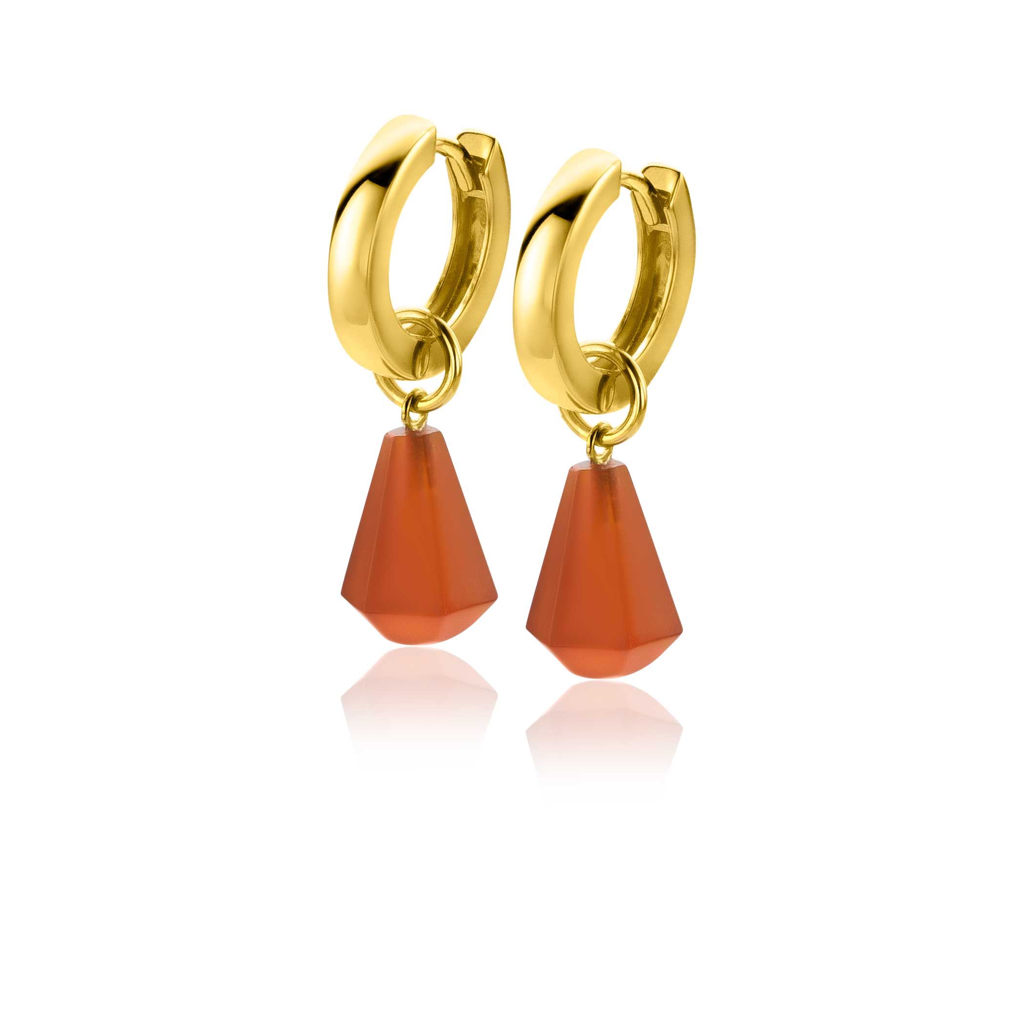 ZINZI Silberne Ohranhänger 14K Gelbgold plattiert in Kegelform mit korallenrotem Achat 8mm ZICH2256R