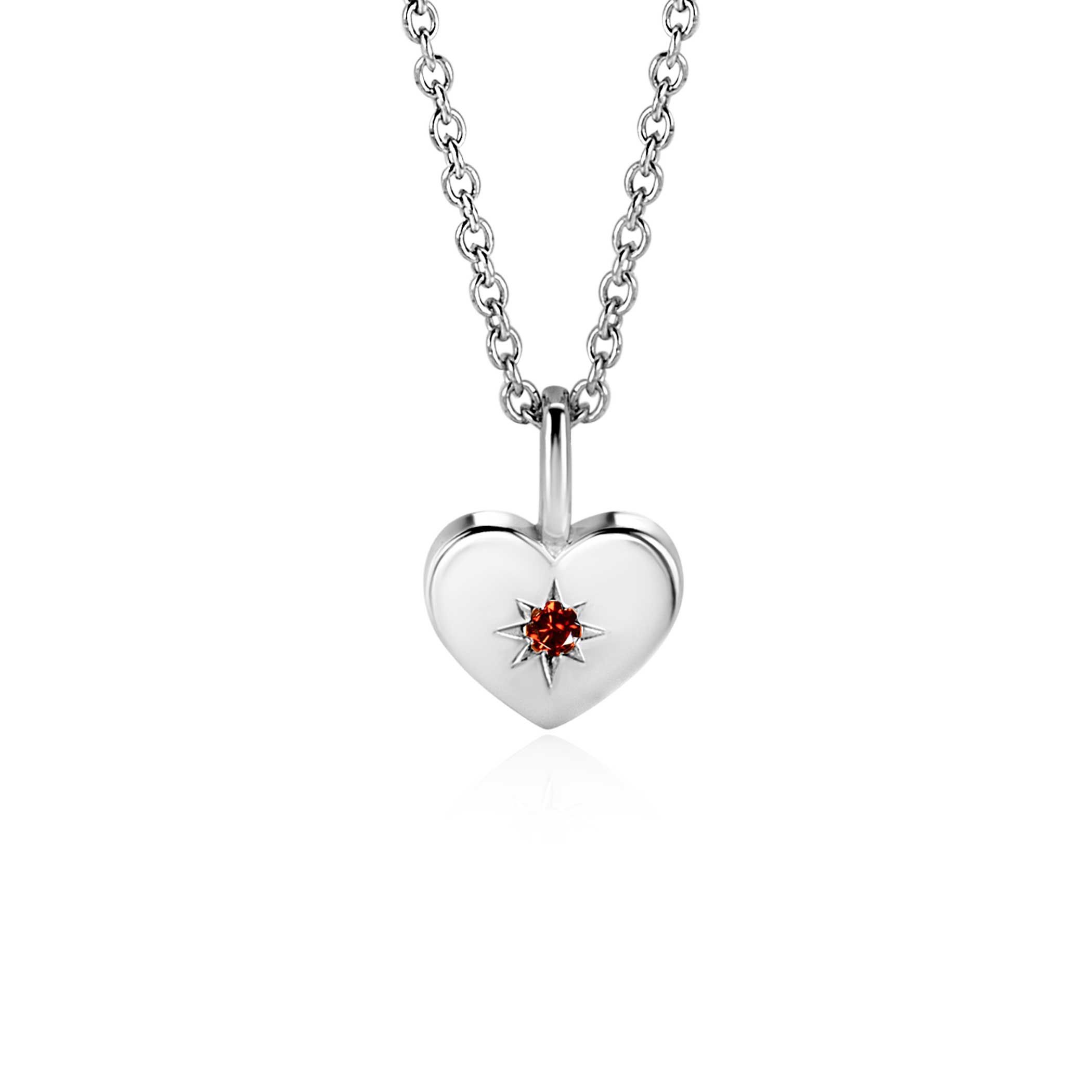 ZINZI zlv. hanger hartvorm birthstones granaat cz.