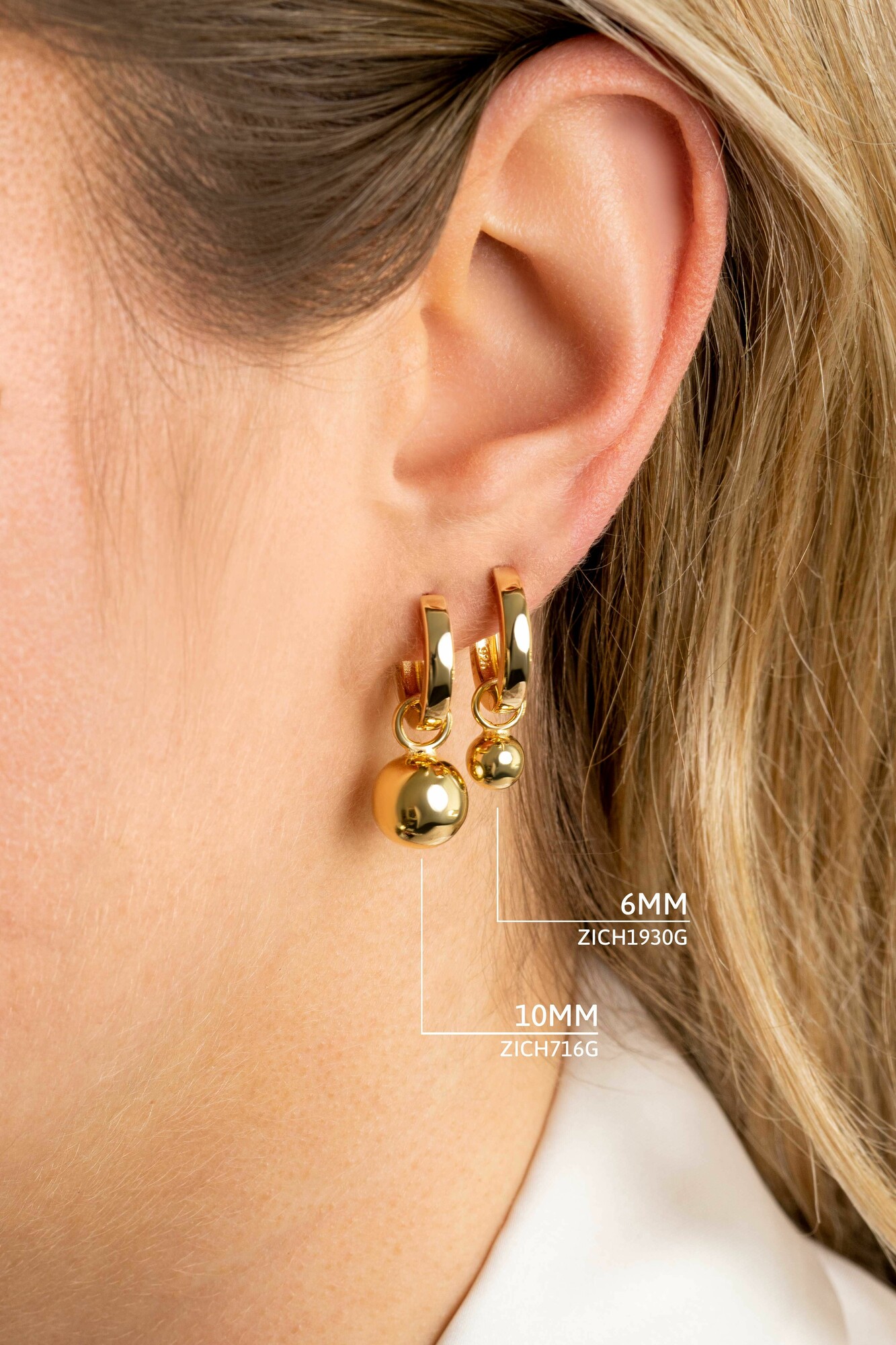 ZINZI silberne Ohrhänger gelb vergoldet Kugel 10mm ZICH716G