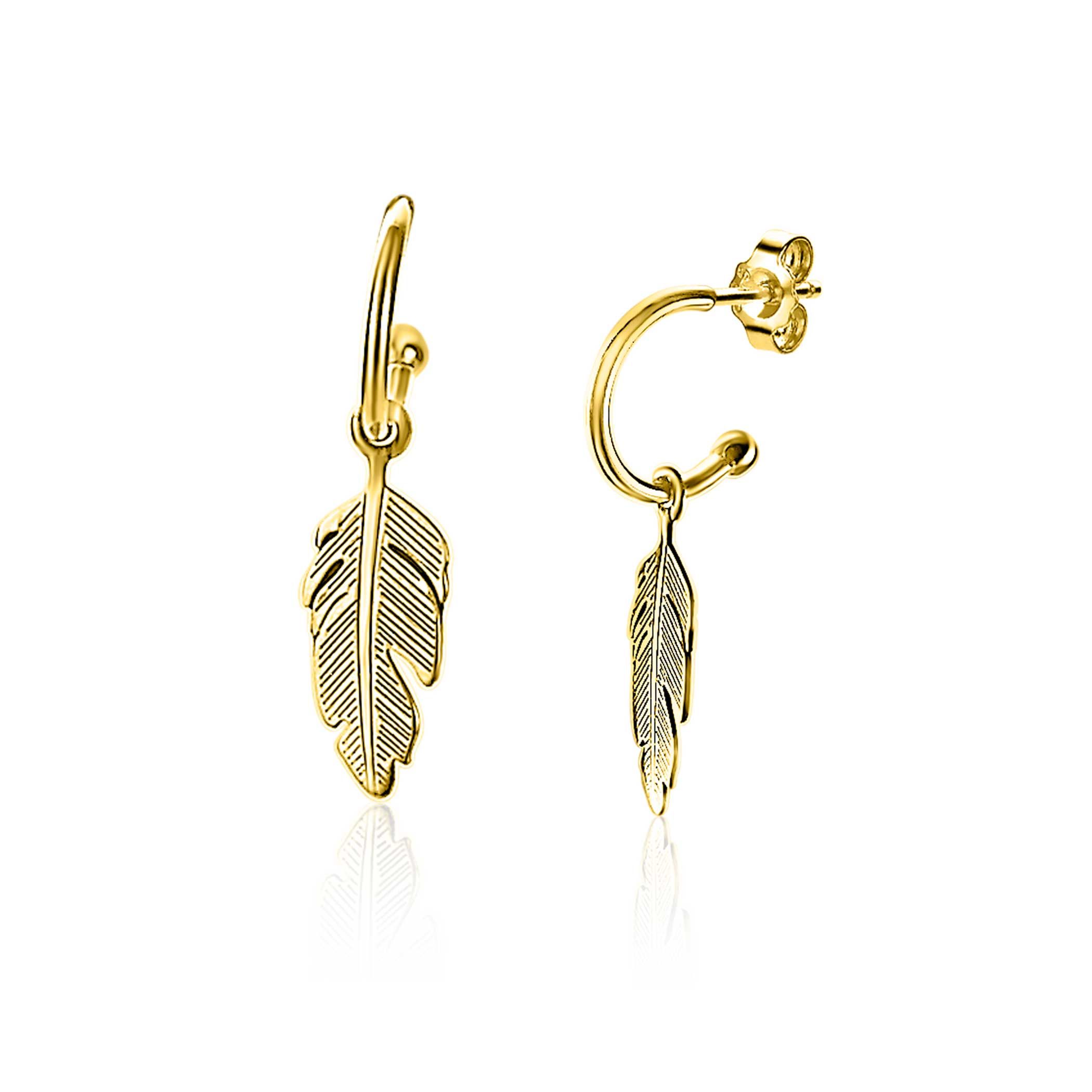 ZINZI silberne trendy Ohrringe 14K gelb vergoldet Feder ZIO1867G